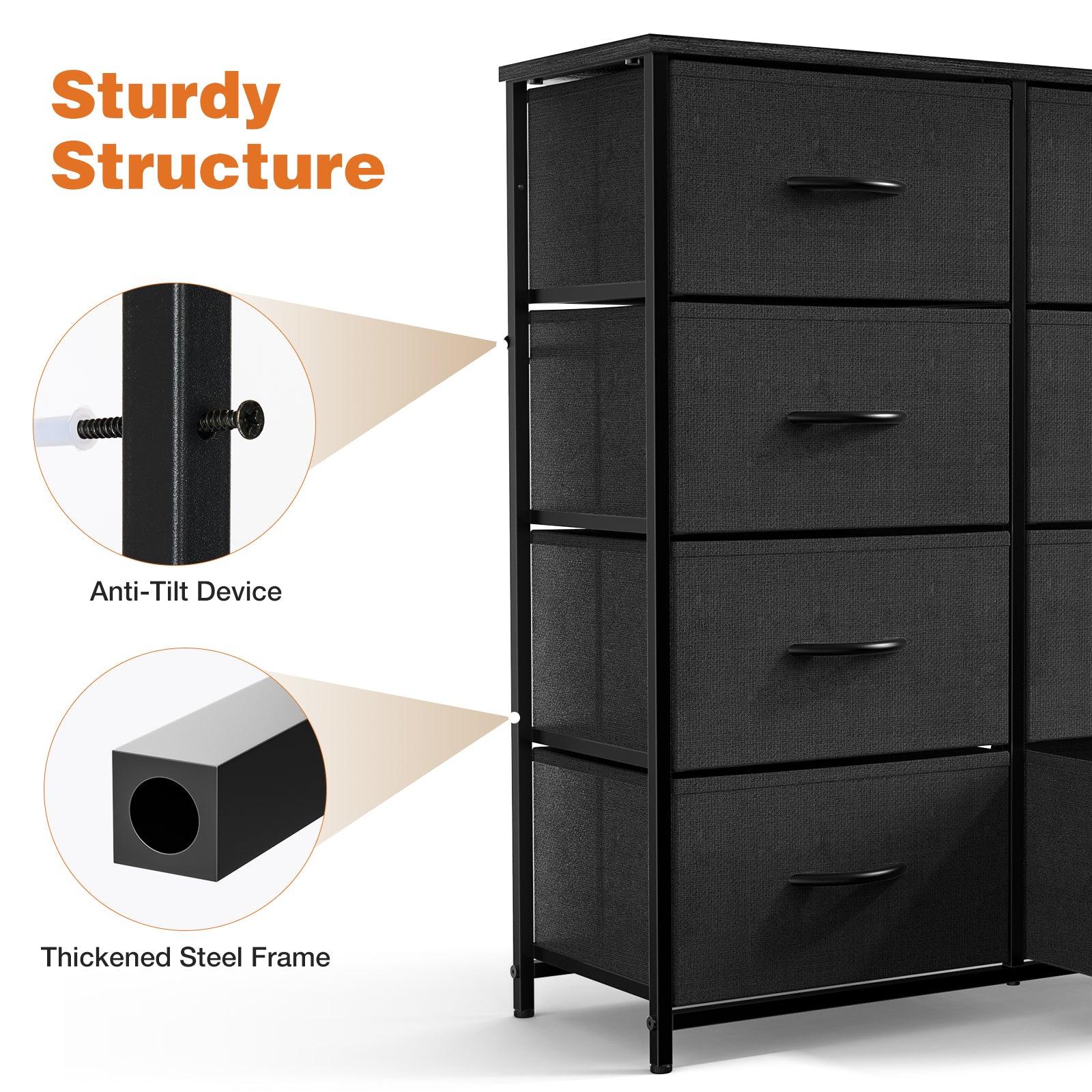 8-Drawer Tall Dresser for Bedroom - Wood Top Fabric Dresser with Sturdy Steel Frame | Modern Chest of Drawers for Closet Organization & Bedroom Storage