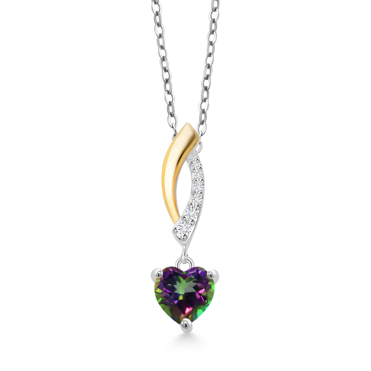 6MM Heart Shaped Gemstone & Lab Grown Diamond Pendant Necklace for Women - 925 Sterling Silver & 10K Yellow Gold - 18