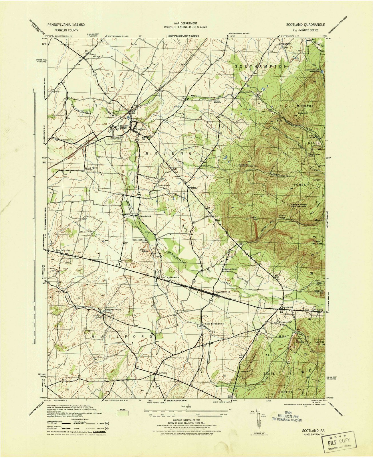 1944 Scotland, PA - USGS Historical Topographic Wall Map - 44x55 Inch Large Vintage Pennsylvania Map Poster - Perfect for Home Decor, Office Wall Art & History Enthusiasts