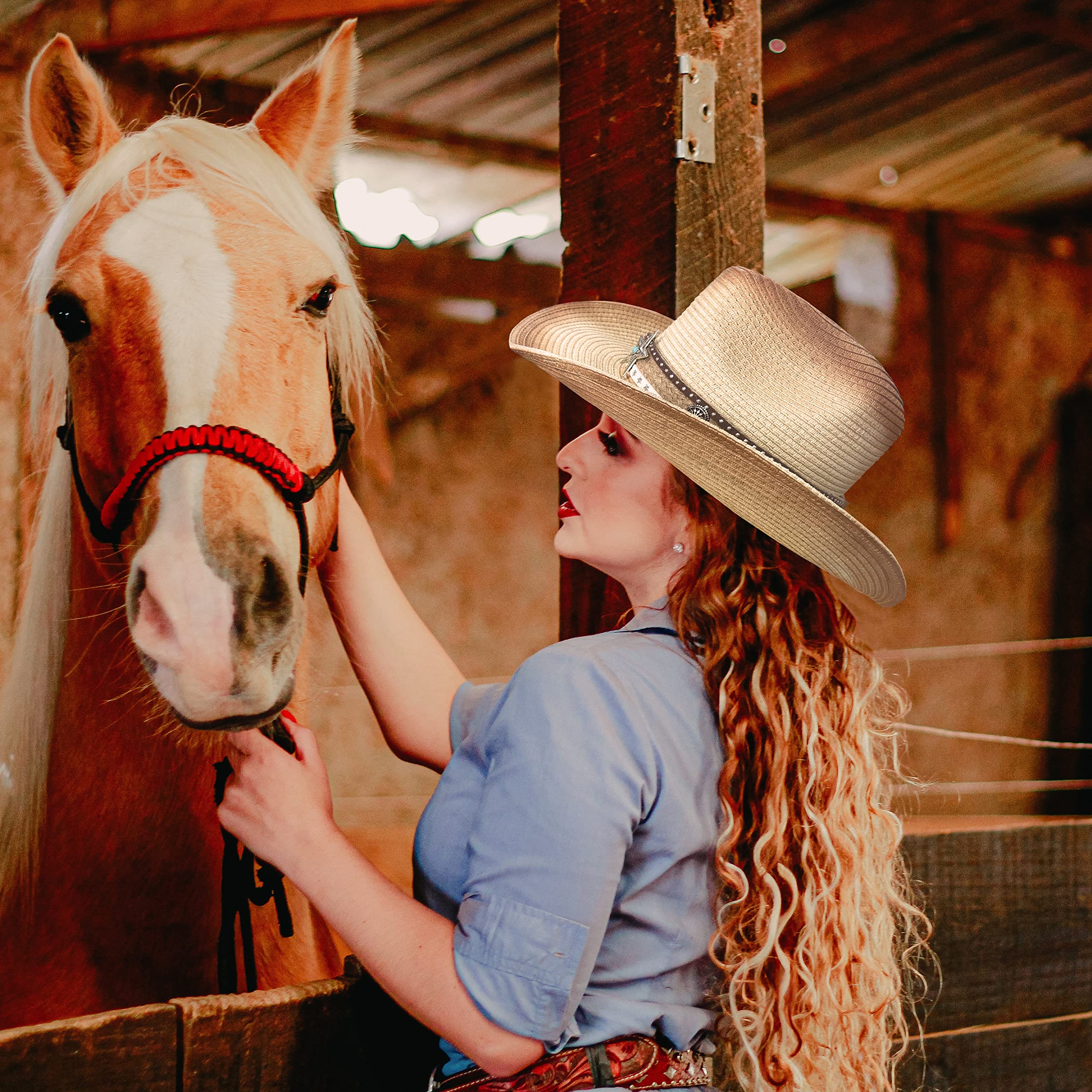 Stylish Gossifan Straw Cowboy Hat for Women & Men - Breathable Woven Western Cowgirl Hat - Perfect for Rodeo, Beach, Music Festivals & Outdoor Adventures
