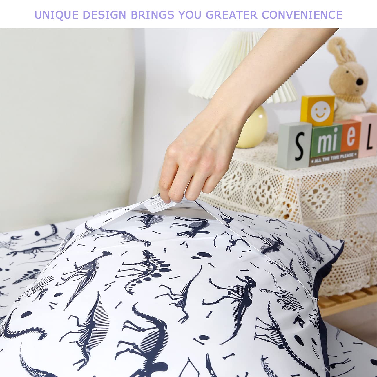 STYHO Cartoon Dinosaur Print Duvet Cover Set - Dark Blue Reversible Animal Pattern Quilt Bedding for Boys & Kids - Single Size Bedroom Decor - Perfect for Kids' Rooms, Nursery, and Themed Bedrooms