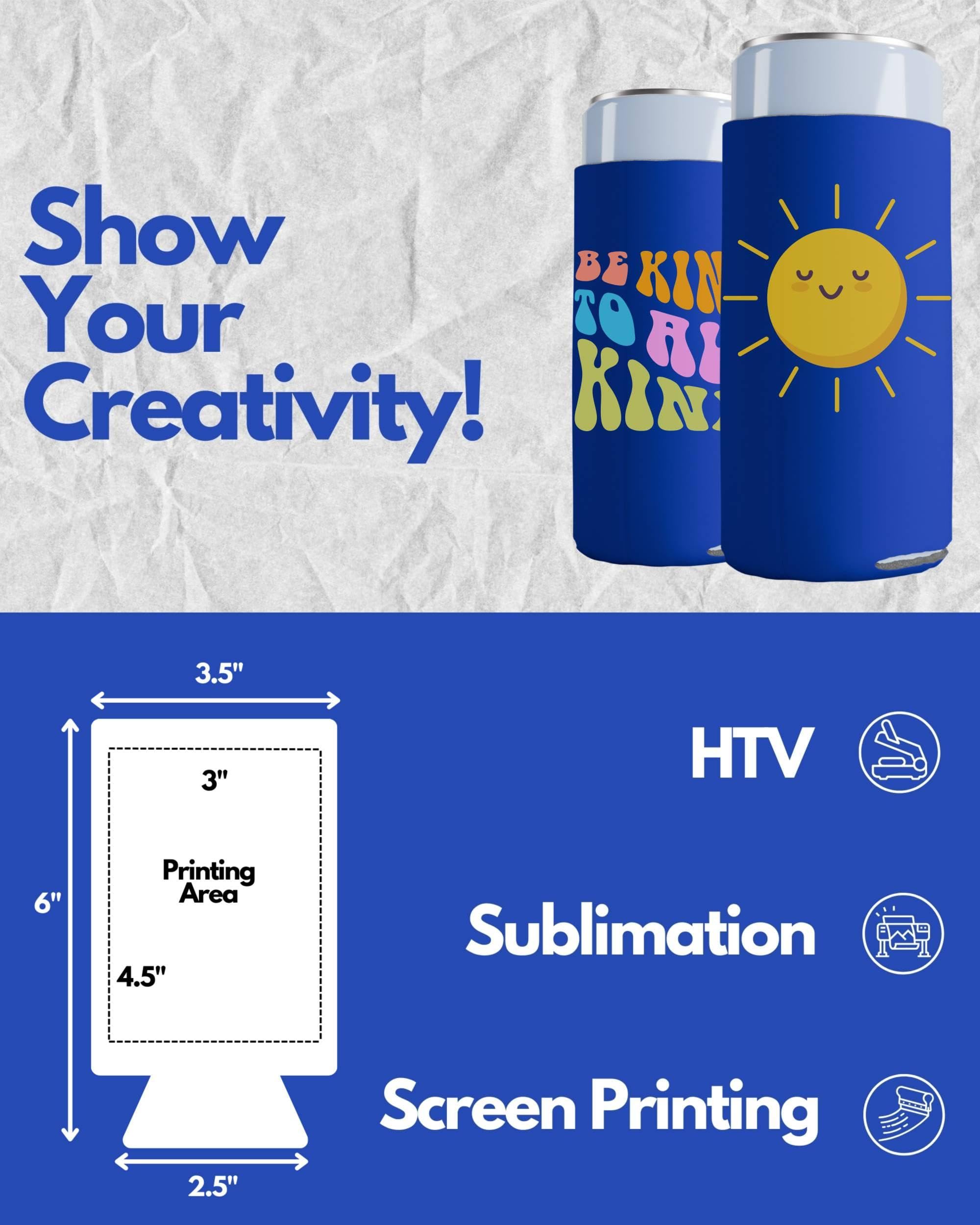 200 Pack Royal Blue Blank Slim Can Cooler Sleeves - Customizable Sublimation Coolers for Beer Bottles & 12oz Tall Cans | Skinny Collapsible Insulated Drink Sleeves | Perfect for Parties, BBQs, and Outdoor Events