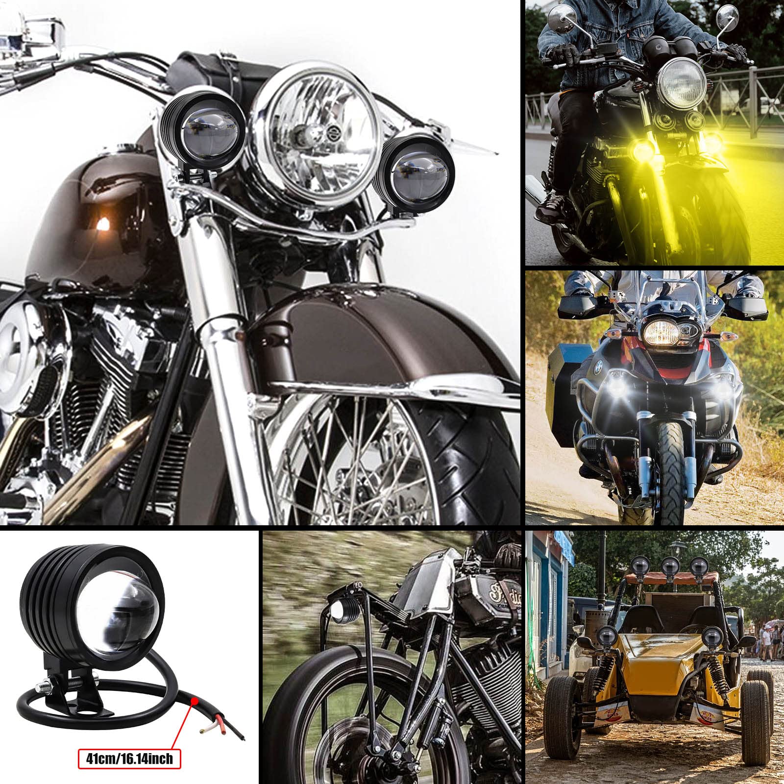 60W Motorcycle Fog Lights 2 Inch 12V Spotlights - Amber/White Dual Color for Night Riding