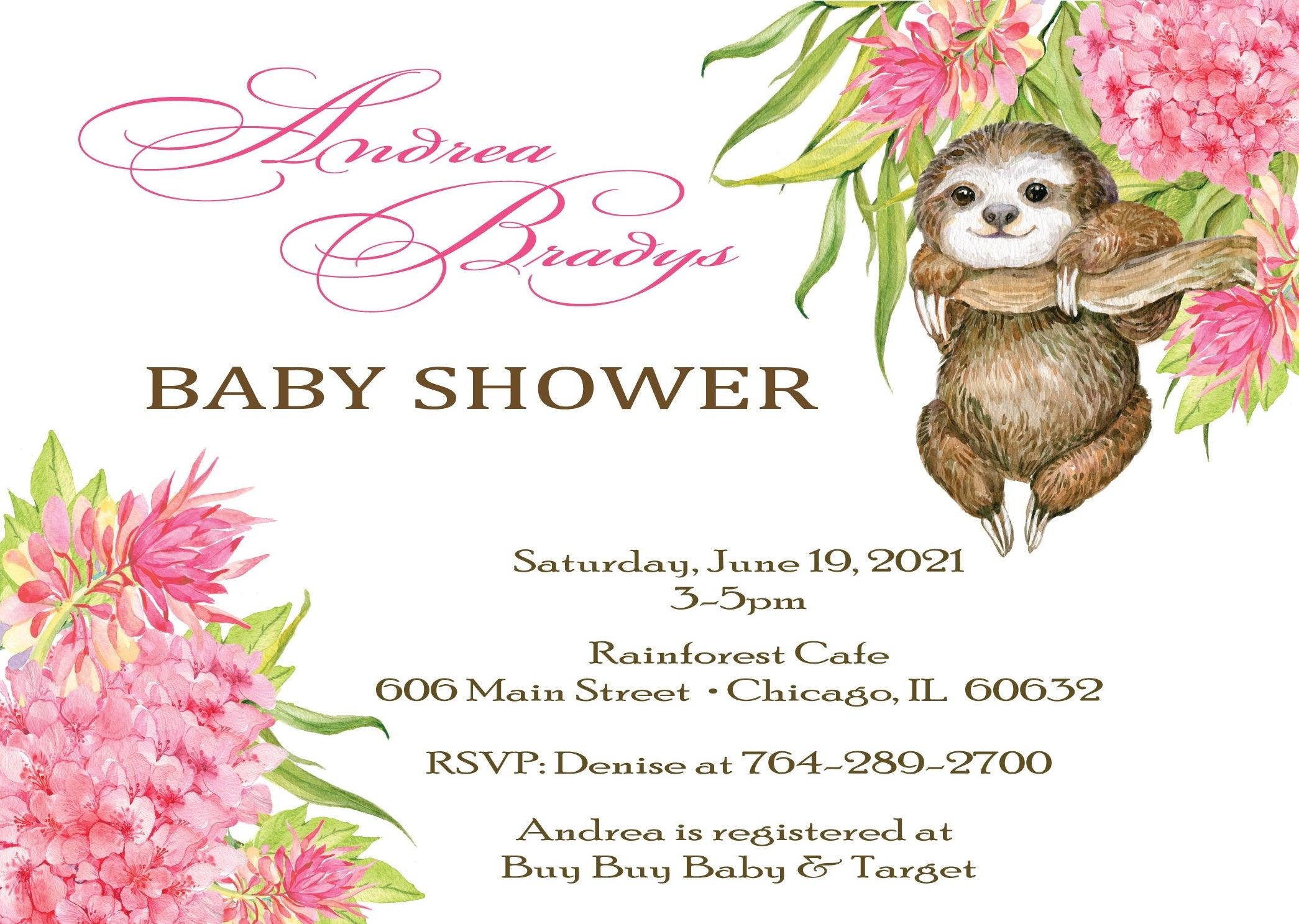 Adorable Sloth Floral Baby Shower Invitations - Cute Gender Reveal Party Stationery for Jungle Theme Celebrations