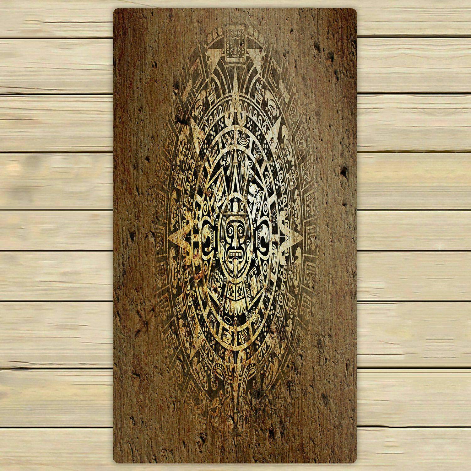 Aztec Calendar Beach Towel - 30x56 Inch Soft Absorbent Quick-Dry Bath Towel for Pool, Beach, Travel & Home Use - Vintage Stone Design for Outdoor & Shower