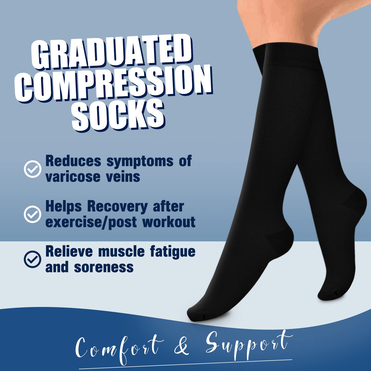 Laite Hebe 4 Pairs Compression Socks for Women & Men - Best Circulation Support for Nurses, Running, Athletic Performance - Perfect for Workouts, Long Shifts & Travel