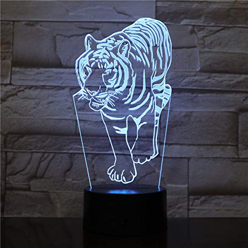 3D Tiger Night Light with 16 Color Changing LED, Remote Control Desk Lamp - Acrylic Flat ABS Base, USB Powered for Kids Room, Nursery, Birthday & Christmas Gift