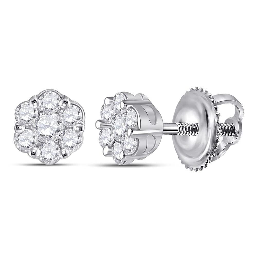 10K White Gold Women's Round Diamond Flower Cluster Earrings - 1/4 Cttw, Elegant Dangle Earrings for Wedding, Party & Special Occasions