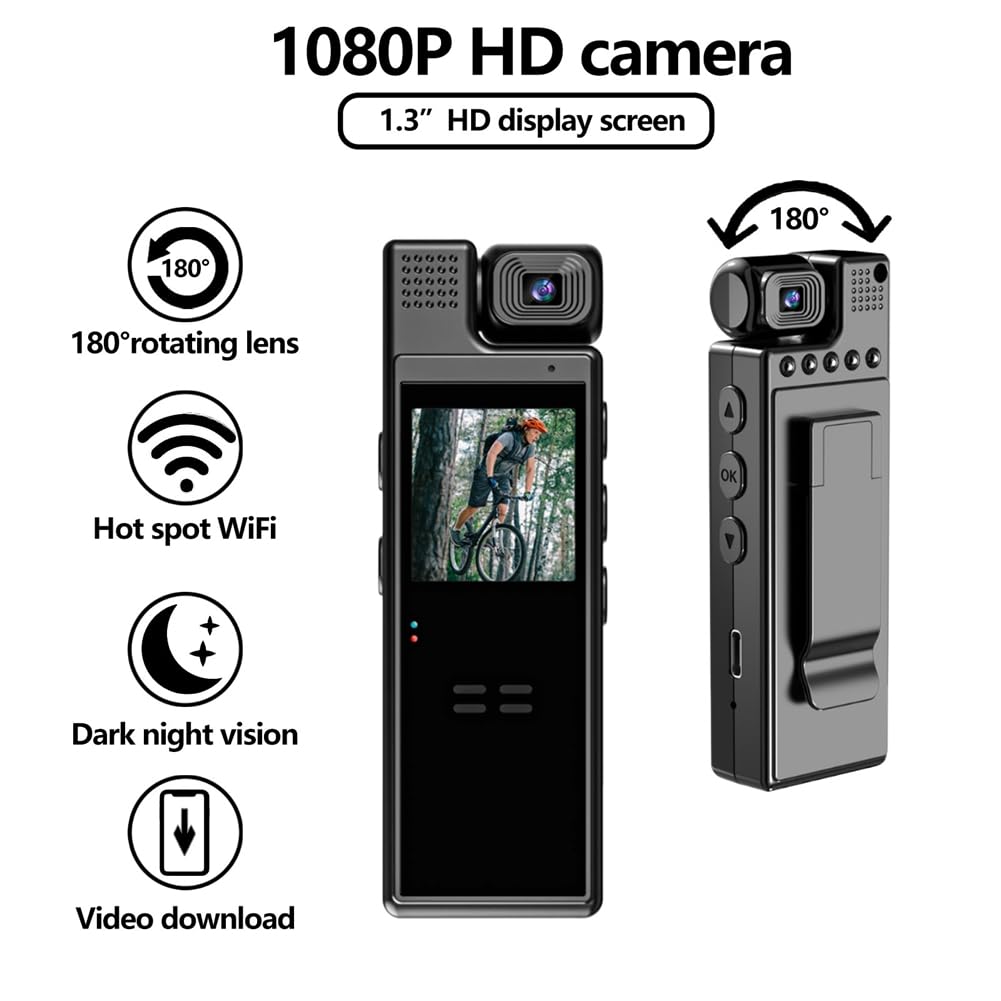 Hxhsgmeh Body Camera - Portable Wearable Mini HD 1080P Video Recorder with WiFi & Audio Recording - Ideal for Security, Law Enforcement, and Personal Safety (1 Pack)