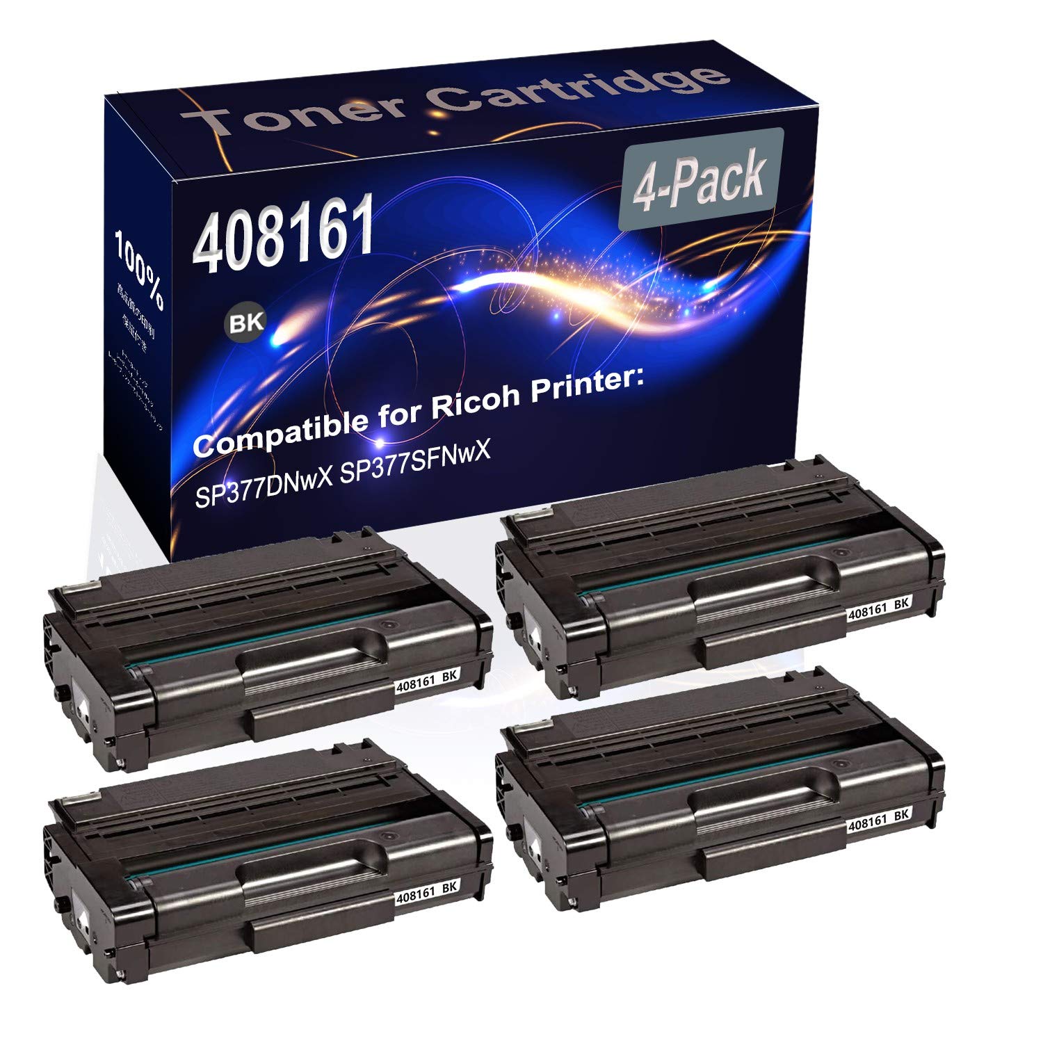 4-Pack High Capacity Black Toner Cartridge (408161) Compatible with Ricoh SP377DNwX & SP377SFNwX Printers - Perfect for Office Printing, Document Production, and High-Volume Business Use