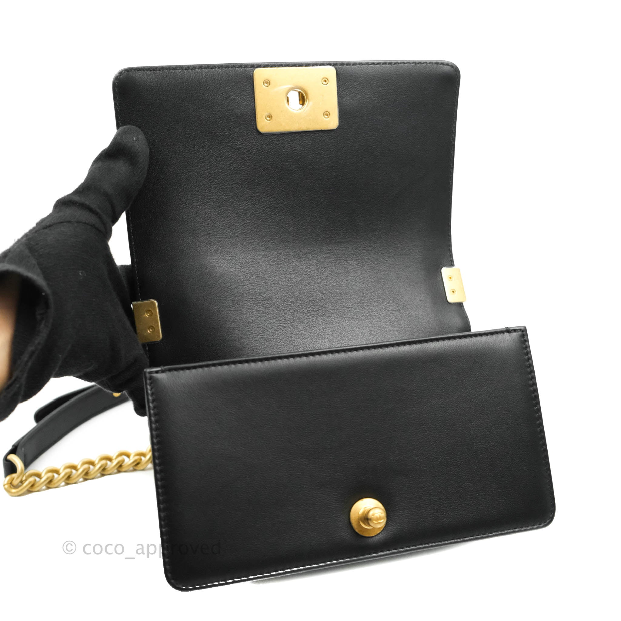 Chanel Boy Quilted Small Handbag Black Calfskin Leather with Aged Gold Hardware - Perfect for Evening Events, Parties & Luxury Fashion Accessories