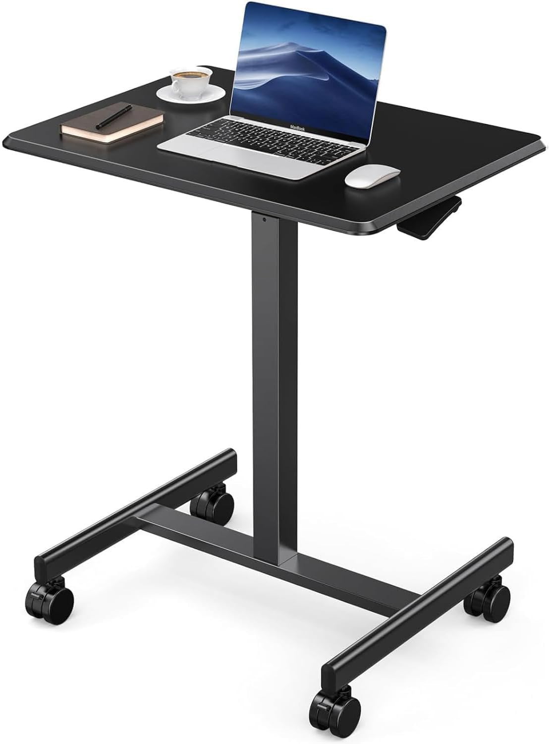 DUMOS 19 Inch Black Adjustable Height Mobile Standing Desk with Wheels - Portable Rolling Laptop Table Computer Workstation for Home Office | Perfect for Small Spaces, Remote Work & Ergonomic Workspaces