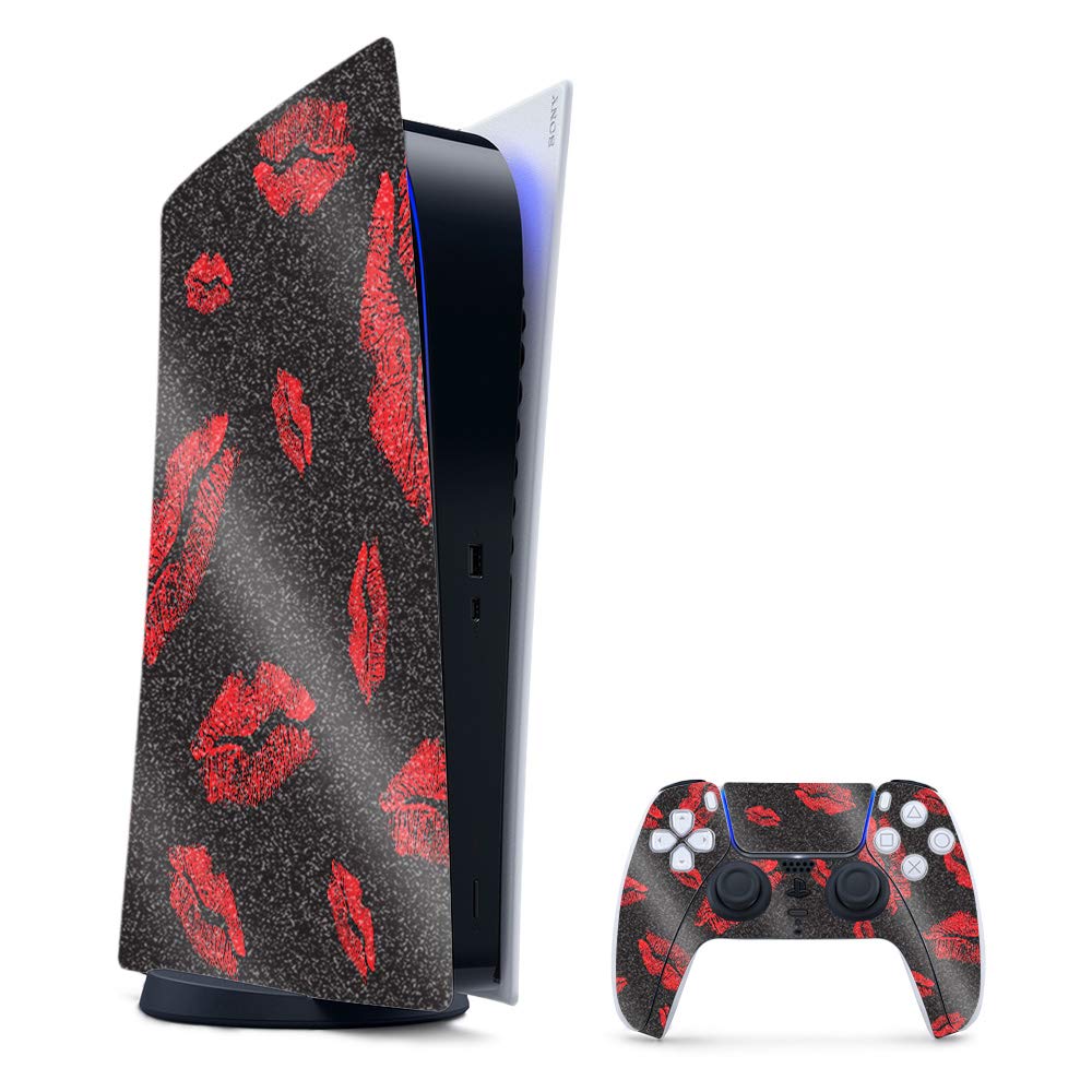 MightySkins Glossy Glitter Gaming Skin for PS5 & Playstation 5 Digital Edition Bundle - Kiss Me Design | Durable High-Gloss Finish | Easy to Apply & Remove | Made in USA | Perfect for Gaming Setups & Customization