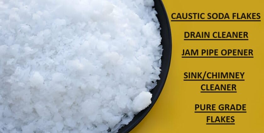 Caustic Soda Flakes 900g - Powerful Drain Cleaner, Pipe Opener & Chimney Cleaner | Removes Tough Blockages in Sinks, Drains & Pipes | Safe Plastic Jar Packaging for Home & Industrial Use
