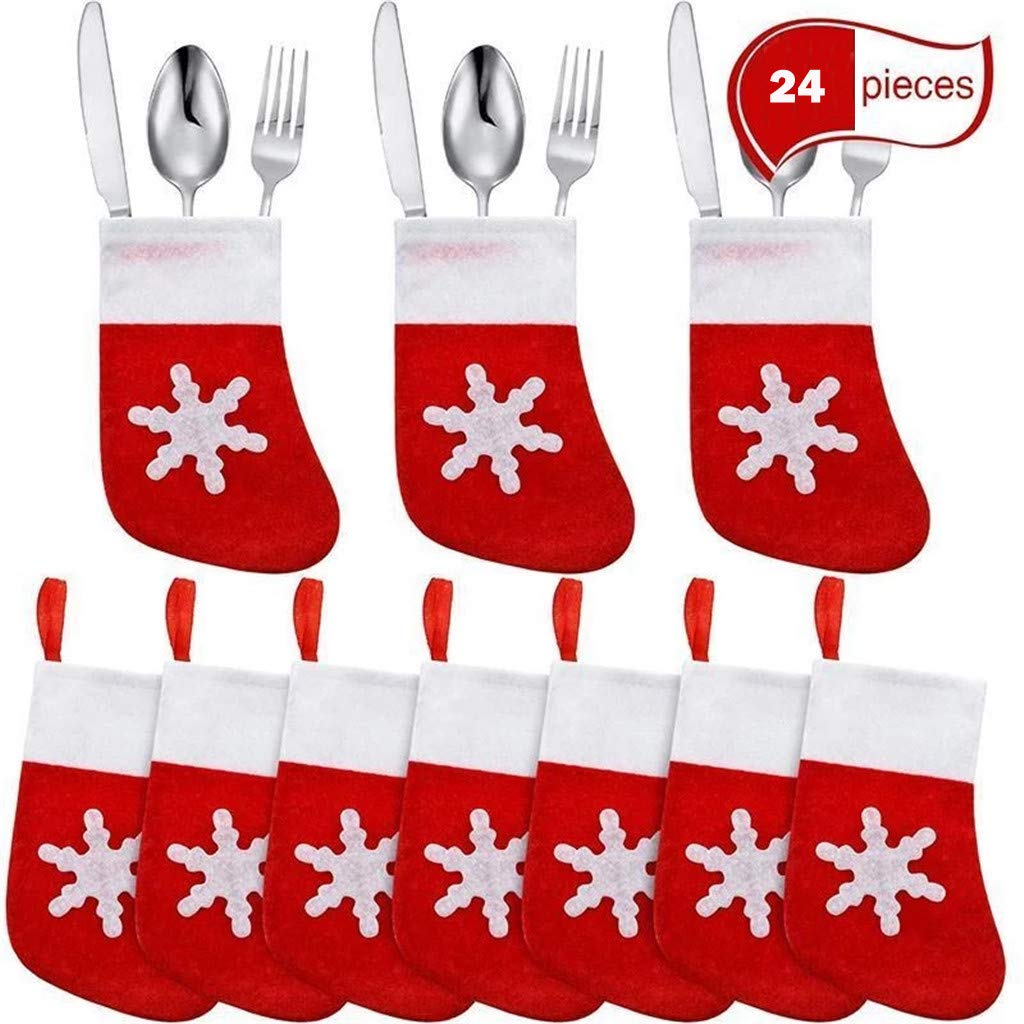 MEETOOA Mini Spoon Set - 24PC Bag Stockings Decor, Christmas Cutlery with Fork & Knife for Holiday Home Decor (Red) - Perfect for Christmas Parties, Stocking Stuffers & Festive Table Settings