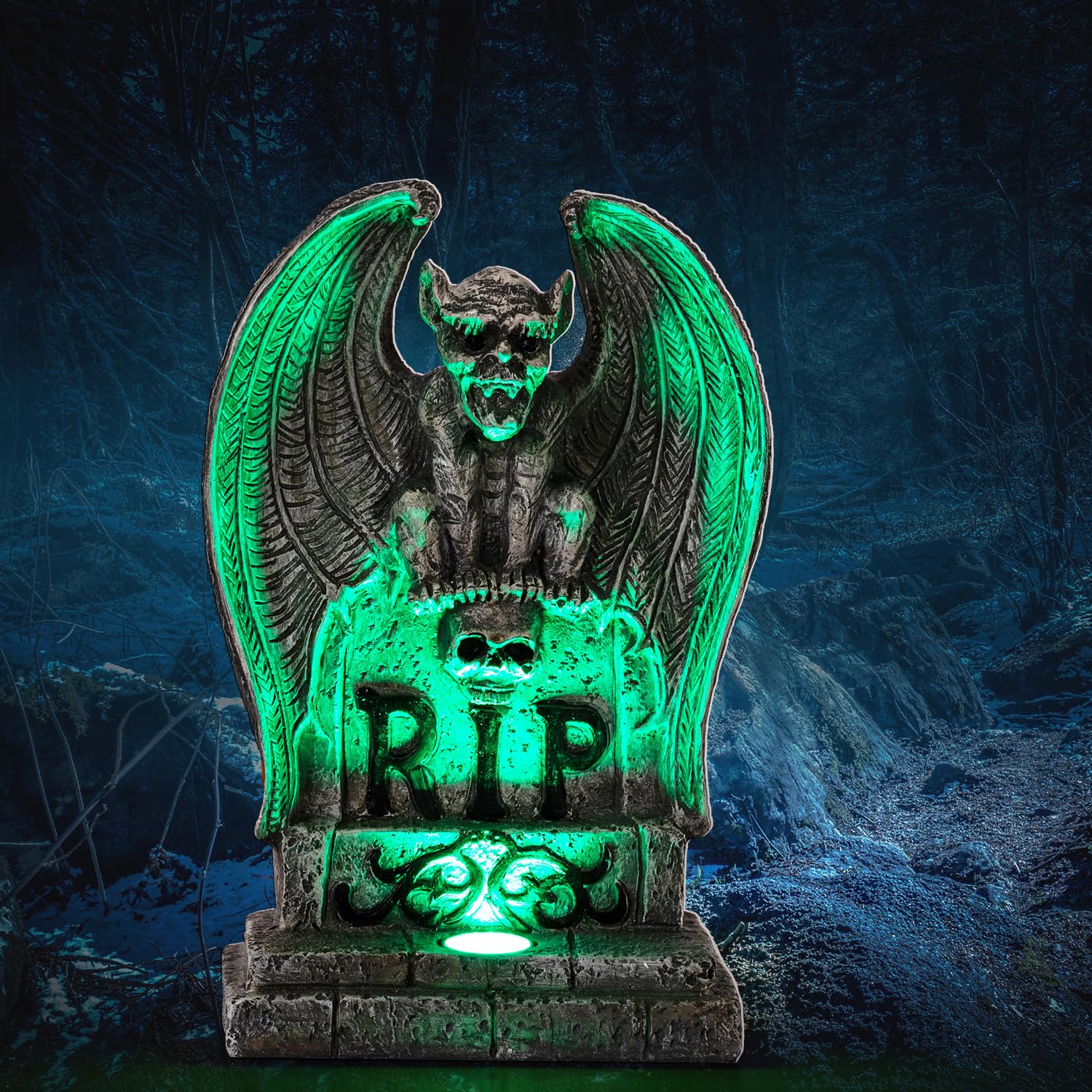 HUYIENO Solar Halloween Decorations - Graveyard Monster Tombstone Solar Garden Lights, Resin Material for Outdoor Lawn & Walkway Decor - Perfect for Halloween Party, Yard Haunt, and Spooky Pathway Lighting