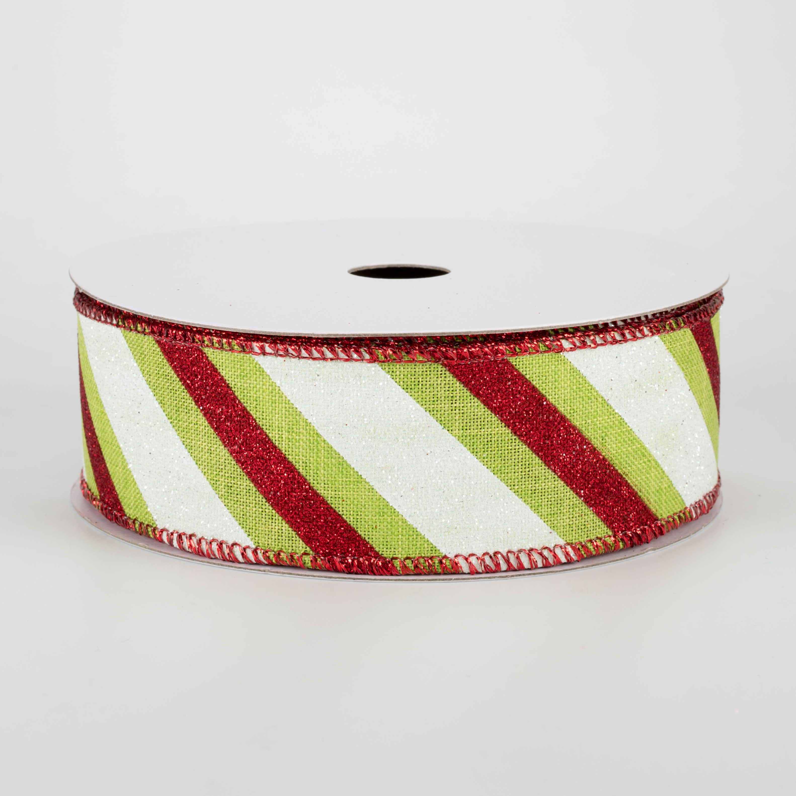 1.5 Inch Diagonal Glitter Stripe Ribbon - Red & Lime Green (10 Yards) for Gift Wrapping, Party Decorations, DIY Crafts & Scrapbooking