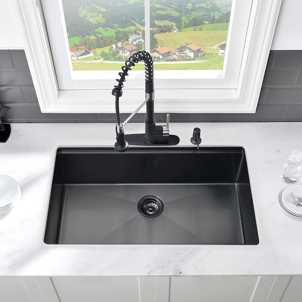 VASOYO 30-Inch Undermount Kitchen Sink Workstation - 16 Gauge Black Stainless Steel Single Bowl Deep Sink with Cutting Board | Perfect for Meal Prep, Dishwashing & Modern Kitchen Renovations