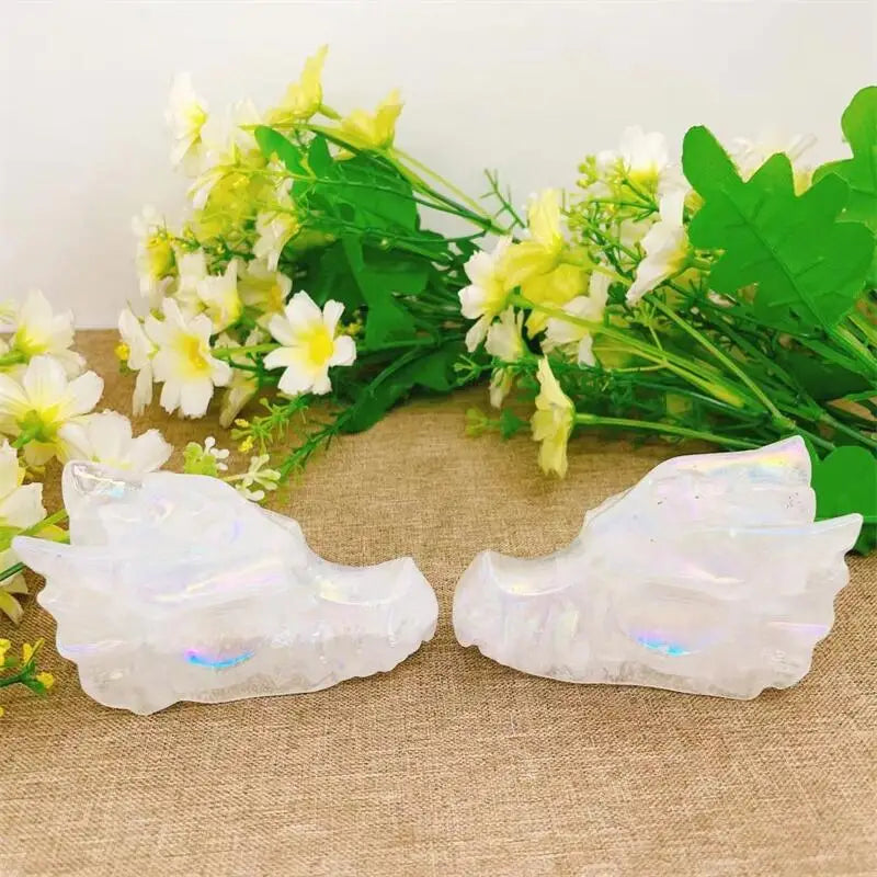 Natural Aura Quartz Dragon Skull Carving - Handcrafted Animal Statue for Home Decor, Feng Shui, Meditation & Spiritual Healing | Unique Holiday Gift, Birthday Present & Room Decoration (1 Piece) | Perfect for Zen Gardens, Office Desk & Crystal Collections