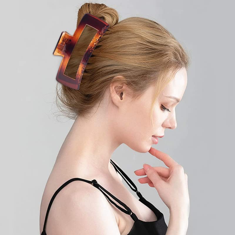 Staila 4 Pack Extra Large Hair Claw Clips for Women - 5 Inch Strong Hold Hair Clips for Thick, Long & Curly Hair - Non-Slip 90s Square Jaw Hair Clamps - Perfect for Updos, Ponytails & Everyday Hairstyles