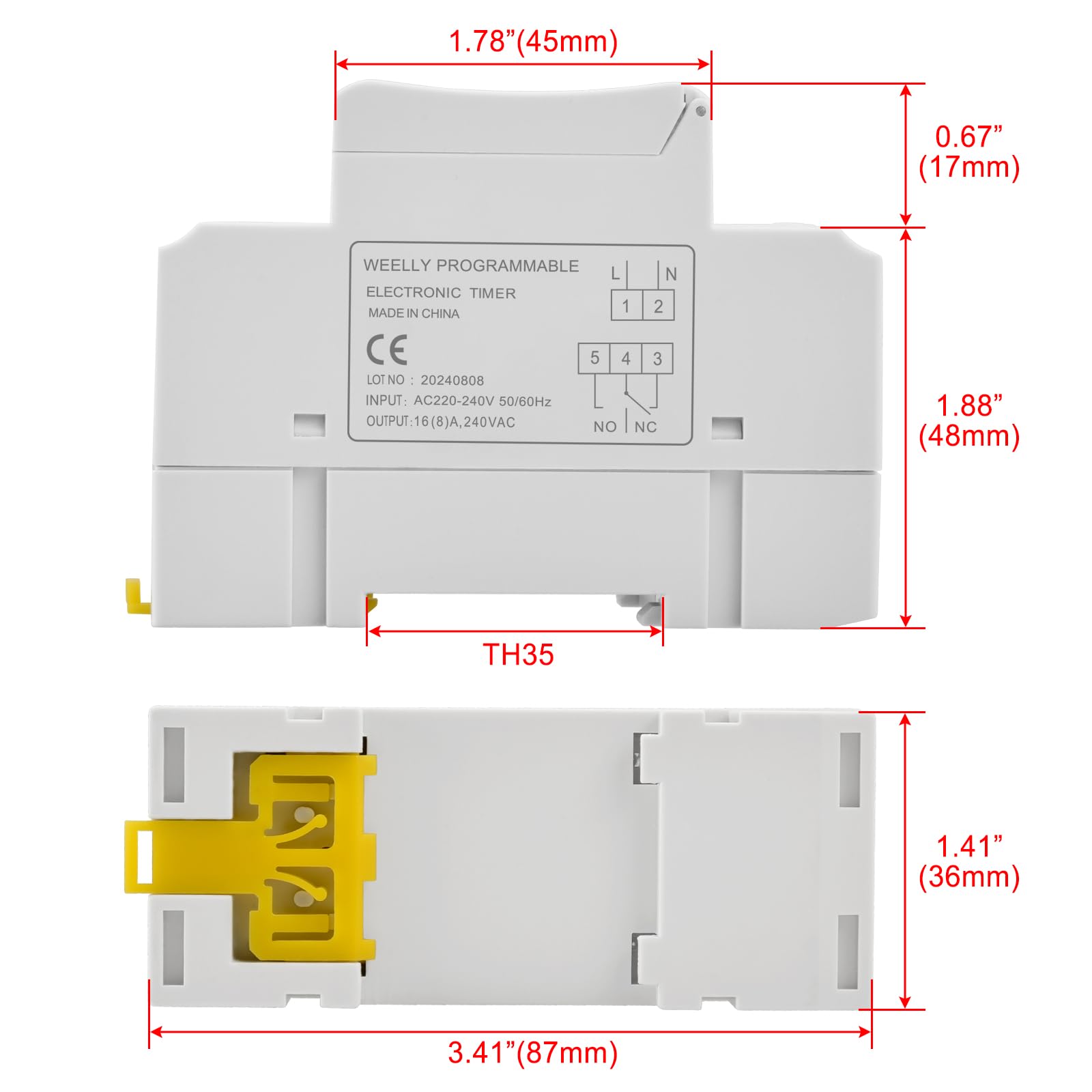 Digital LCD Power Weekly Programmable Timer Relay Switch 16A SPST 35mm DIN Rail - AC220-240V for Home Automation & Industrial Control | Perfect for Lighting, HVAC & Appliance Scheduling