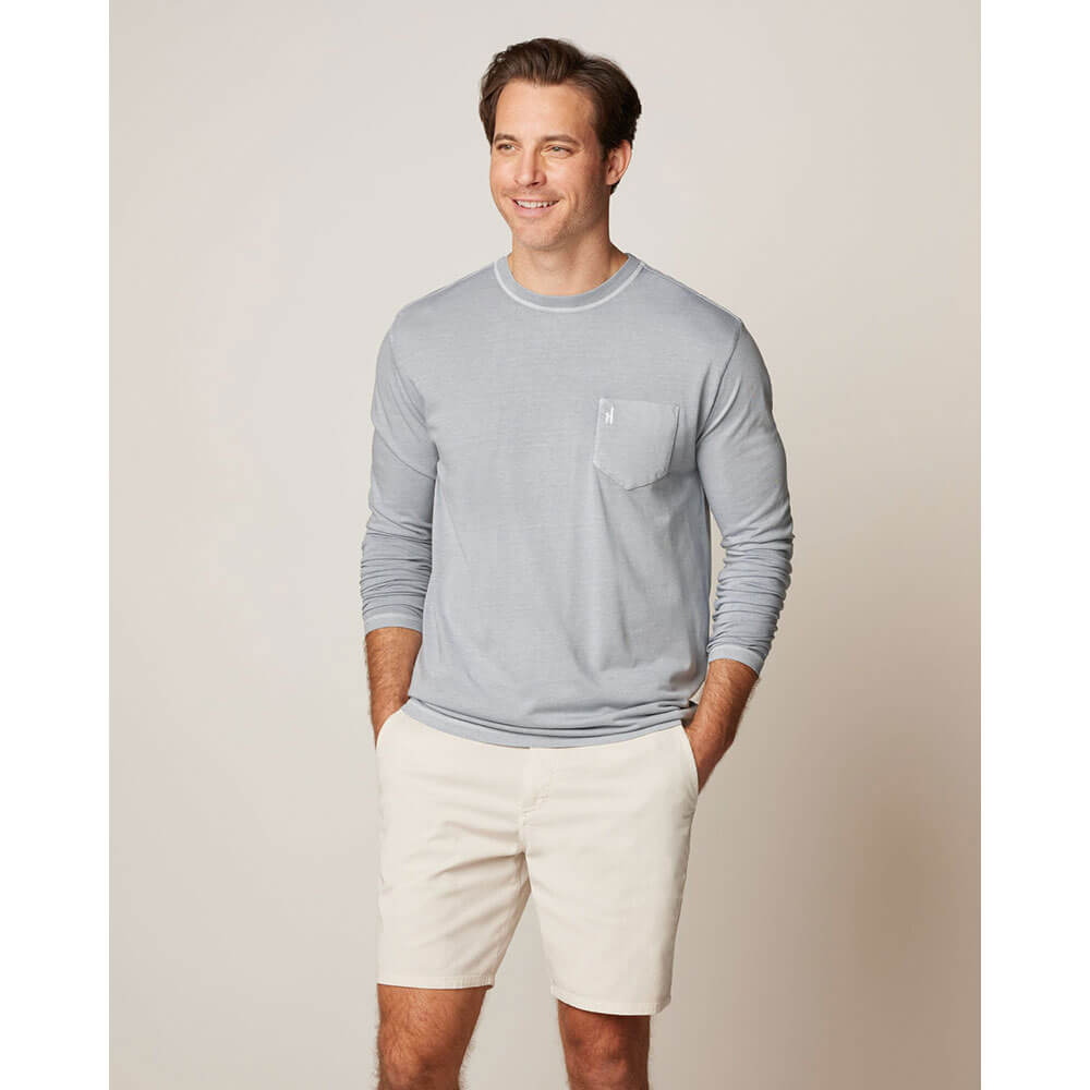 Johnnie O Brennan 2.0 Long Sleeve T-Shirt for Men - Premium Cotton Comfort Fit Steel Grey - Casual Wear, Golf, Office & Outdoor Activities