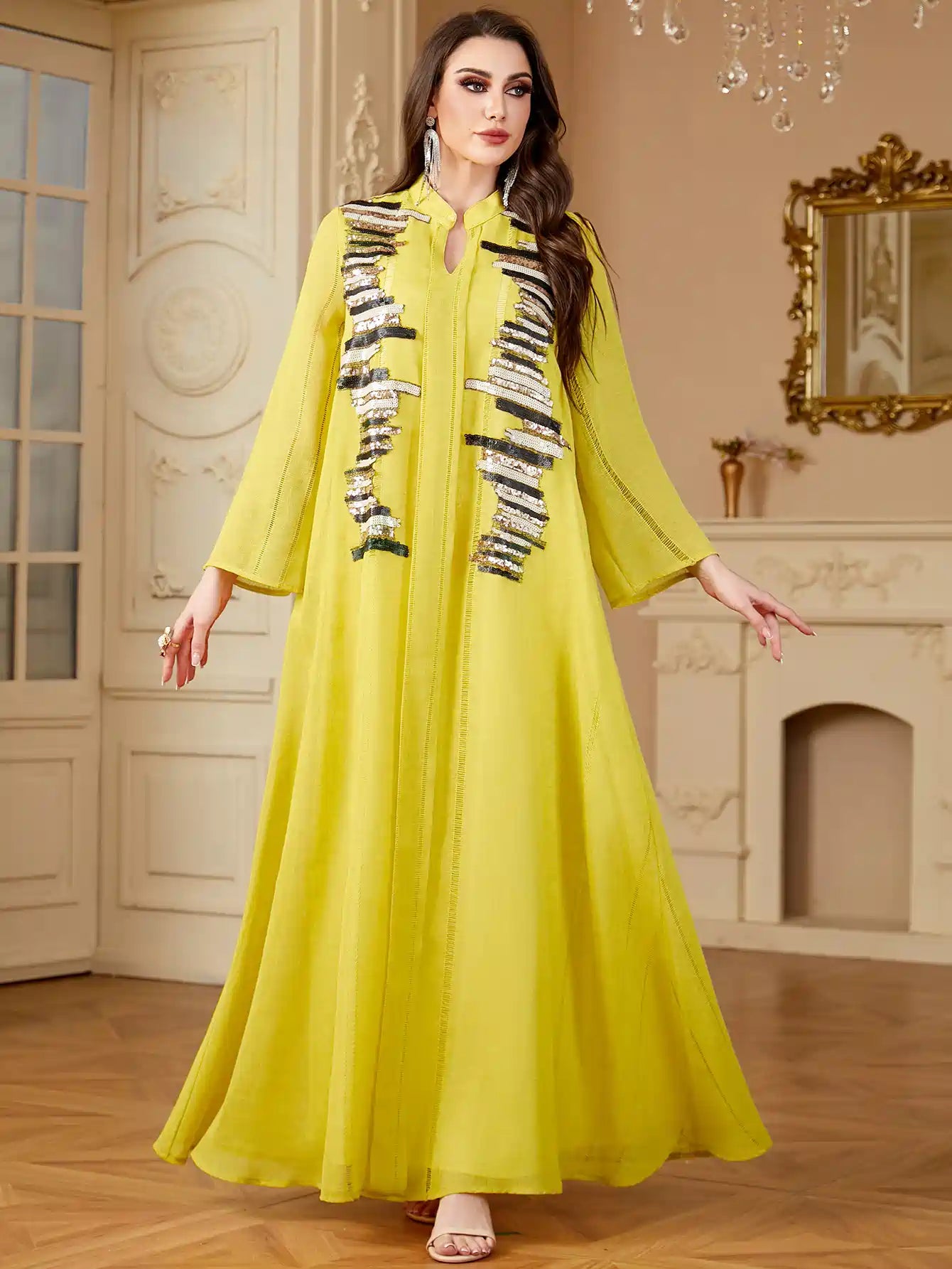 Elegant Eid Sequins Embroidery Caftan Dress for Women - Party & Wedding Guest Outfit - Perfect for Holiday Celebrations, Bridal Showers, and Special Occasions
