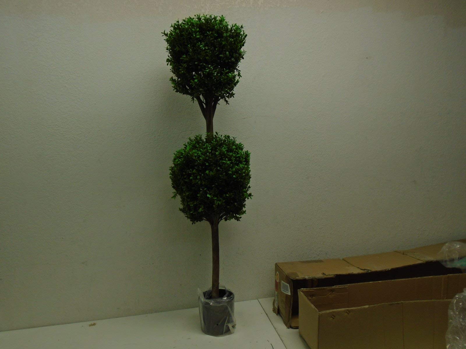 4' Double Ball-Shaped Boxwood Topiary in Plastic Pot - Two-Tone Green Artificial Plant for Home, Office, and Garden Decor