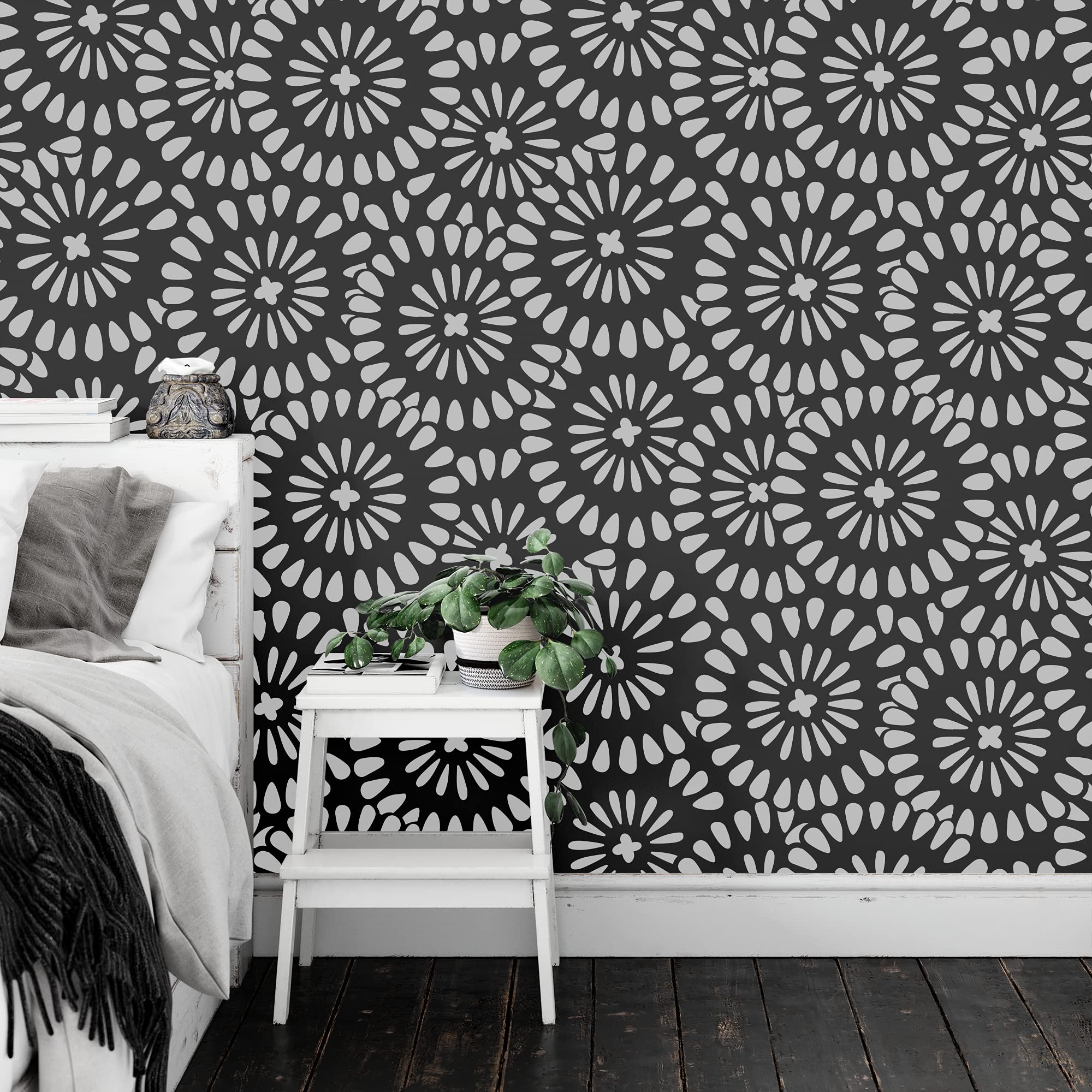 Chamomile Burst Pattern Wall Stencil Kit - DIY Home Decor Stencils for Accent Walls, Easy to Use Wall Painting Template - Perfect for Living Room, Bedroom, and Nursery Decoration