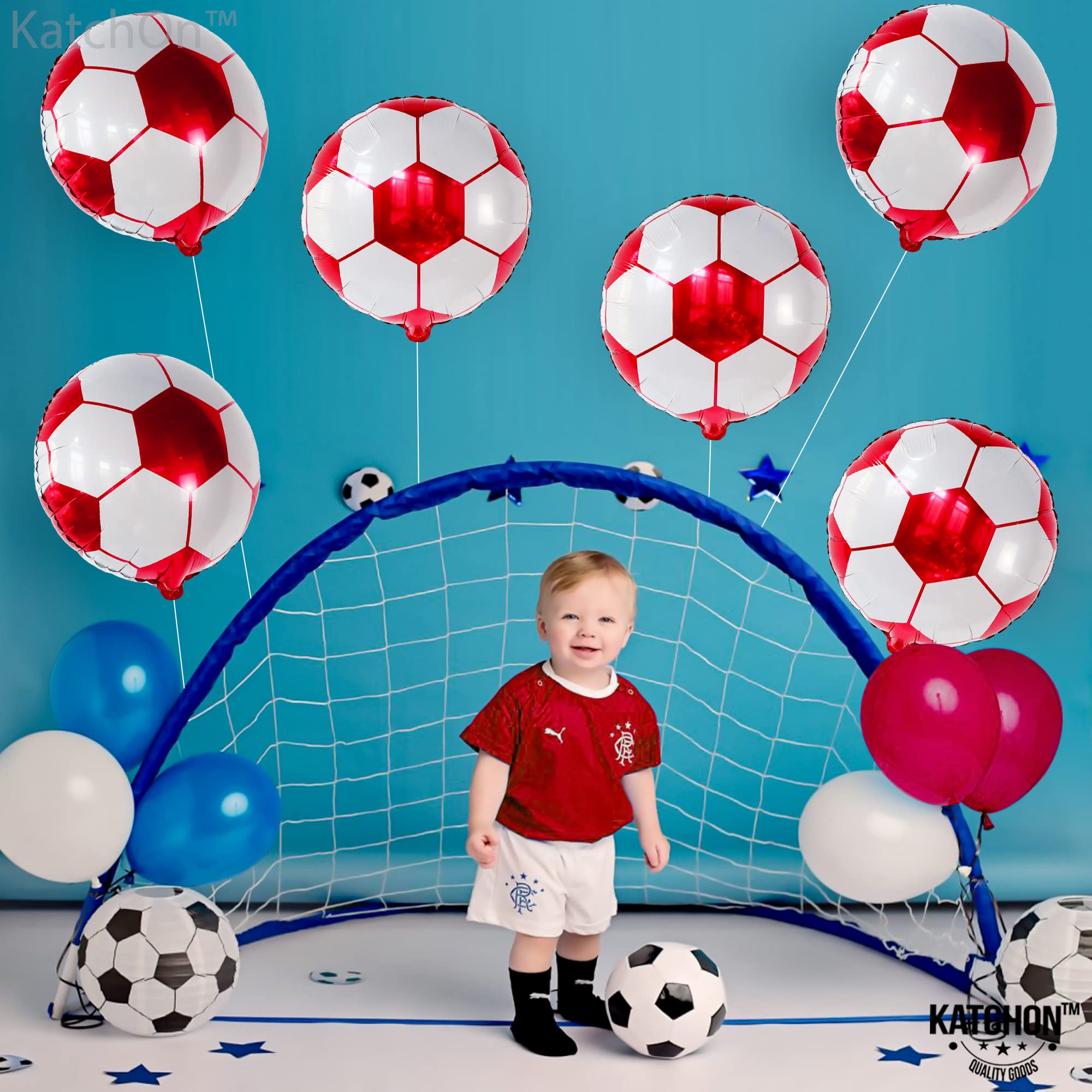 18-Piece Soccer Balloons Set - 18 Inch Large Round Foil Balloons for Soccer Birthday Party Decorations (Black, Red, Yellow) - Perfect for Soccer Themed Parties, Baby Showers & Game Day Decor