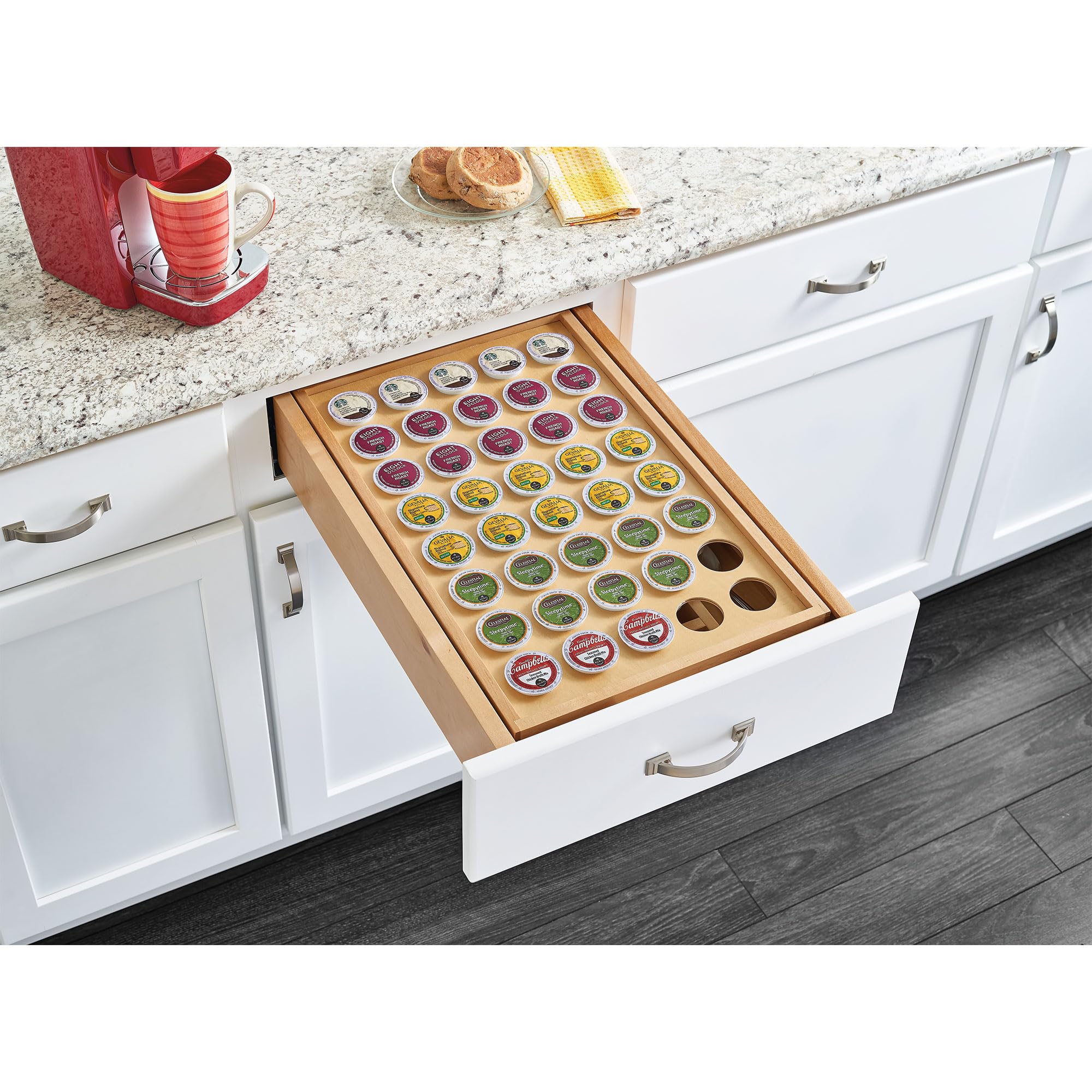 Rev-A-Shelf 15-Inch 2-Tier Cutlery and Utensil Drawer Organizer with K-Cup Tray & Soft-Close Slides - Perfect for Kitchen Drawer Organization and Coffee Pod Storage (Model: 4WTCD-18HSC-KCUP-1)