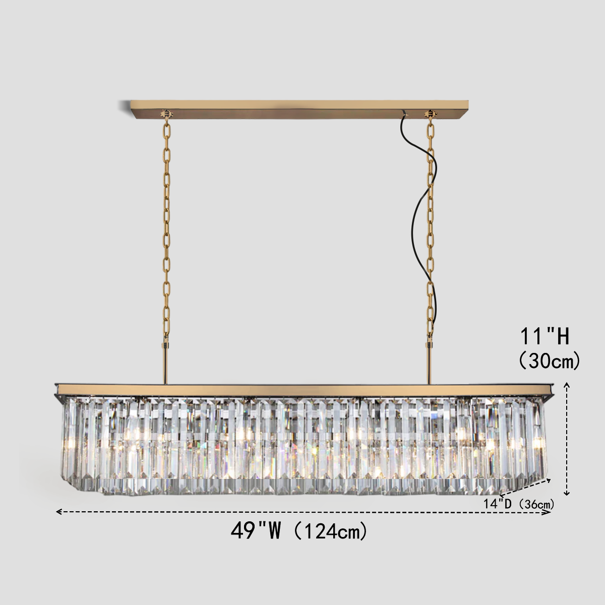 Falria Single Tier Rectangular Crystal Rod Chandelier - Elegant Modern Lighting Fixture for Dining Room, Living Room & Bedroom Decor