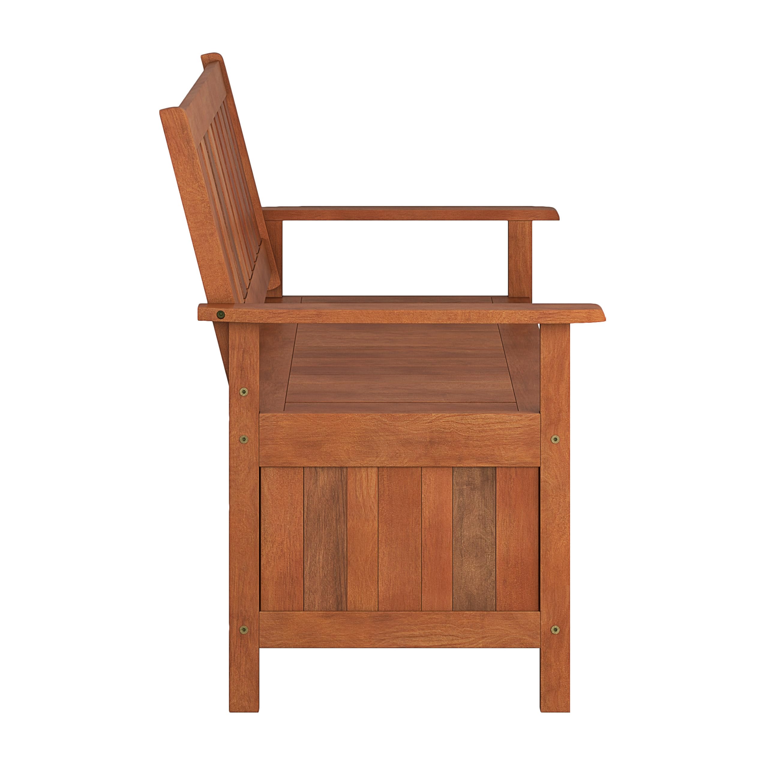 CorLiving Miramar Natural Brown Stained Hardwood Outdoor Storage Bench - Weatherproof Patio Furniture for Garden, Deck, Porch & Backyard Seating with Storage