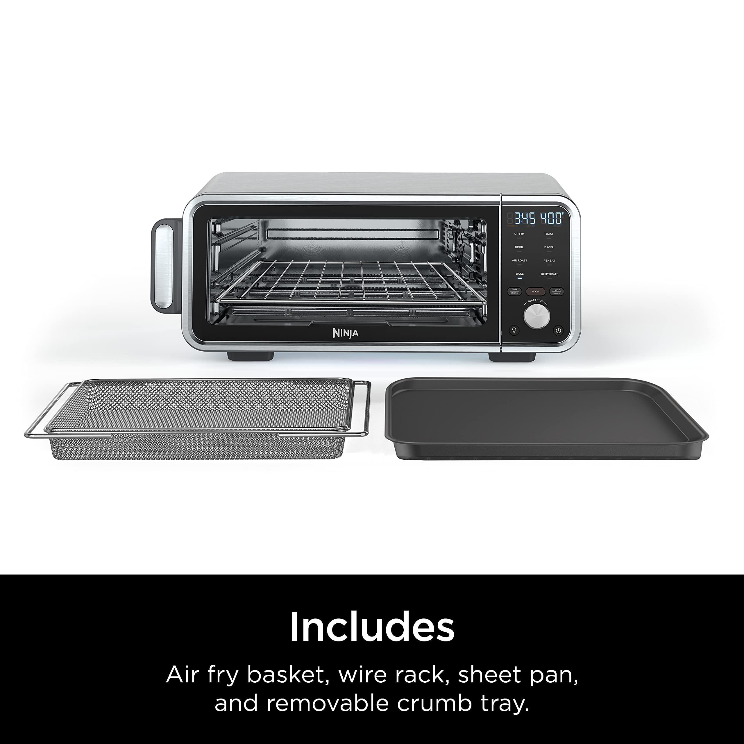 Ninja SP201 Digital Air Fryer Pro 8-in-1 Countertop Oven with XL Capacity - Air Fry, Bake, Roast & More | Extended Height Design with Flip-Up Storage | Includes Air Fry Basket, Wire Rack & Crumb Tray | Perfect for Small Kitchens, Dorms & RV Cooking (Silver)