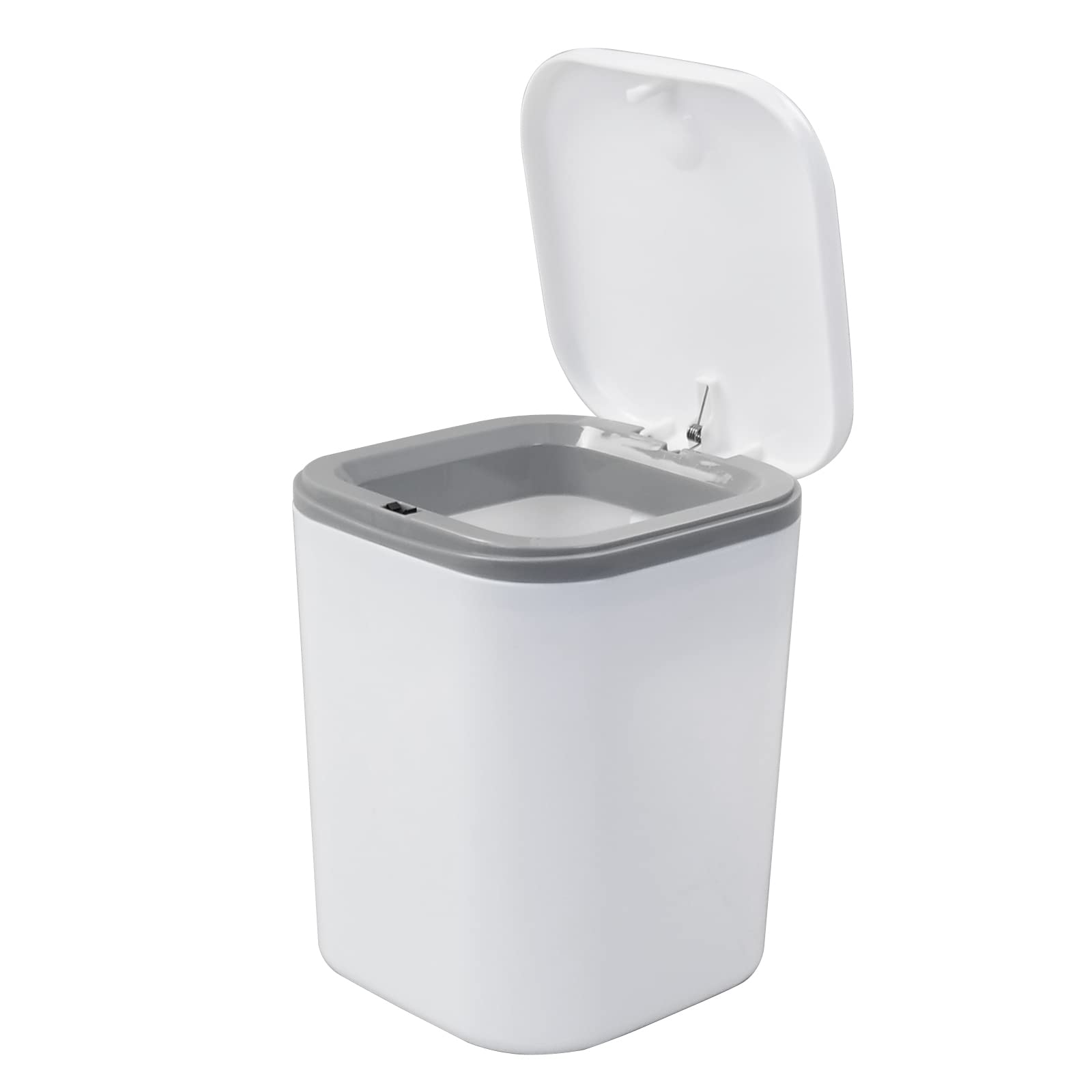 Vababa 2 Liter / 0.5 Gallon Small Trash Can with Push Button Lid - Compact Mini Garbage Bin for Bathroom, Office, or Bedroom - White