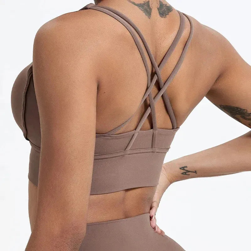 Women's Push Up Sports Bra - Cross Back Yoga Top for Running, Gym & Fitness - Shockproof Workout Crop Top - Perfect for Yoga, HIIT & Cardio Workouts