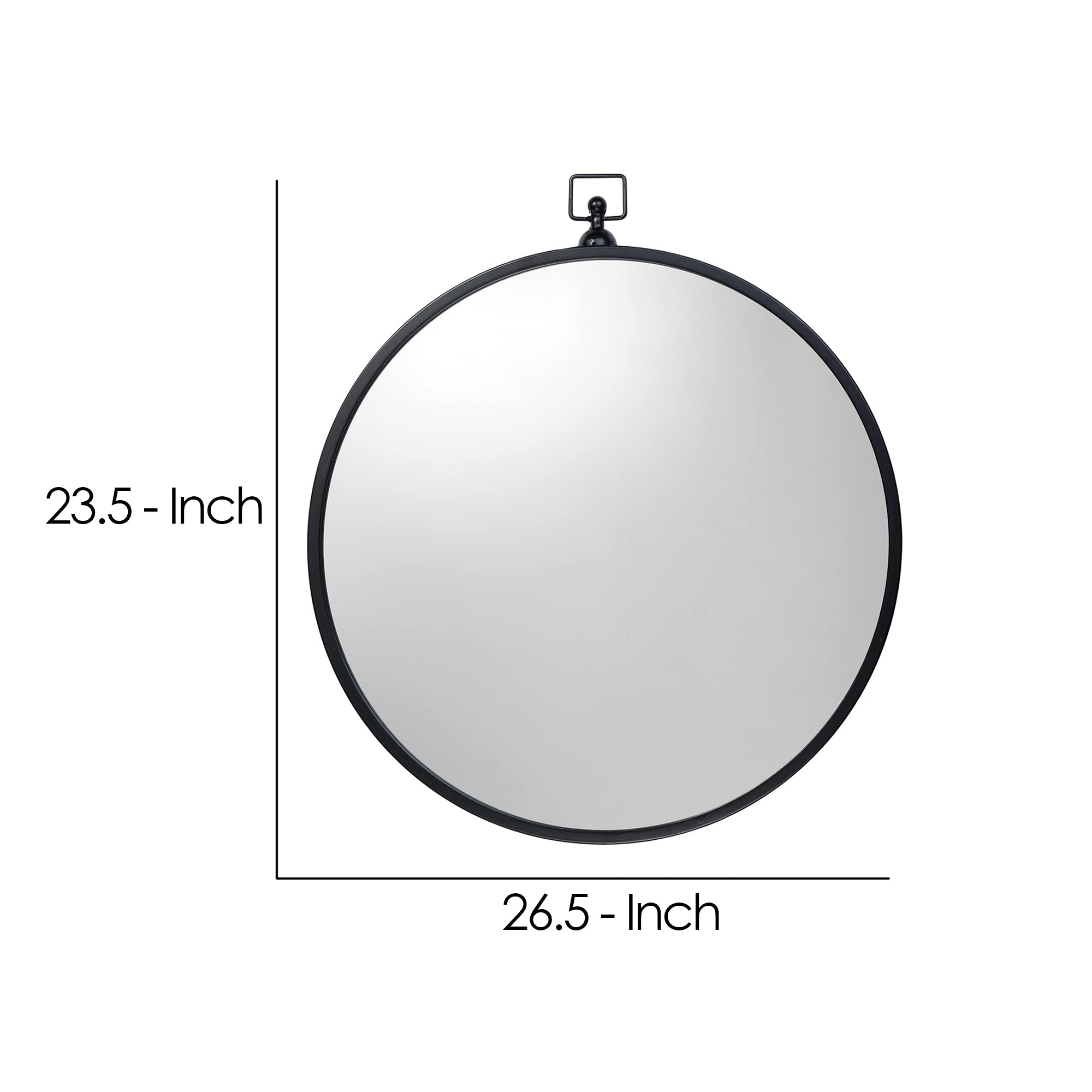 Benjara Round Wall Mirror - 24 Inch Black Metal Frame with Loop Hook for Easy Hanging | Perfect for Bedroom, Bathroom, Living Room & Entryway Decor