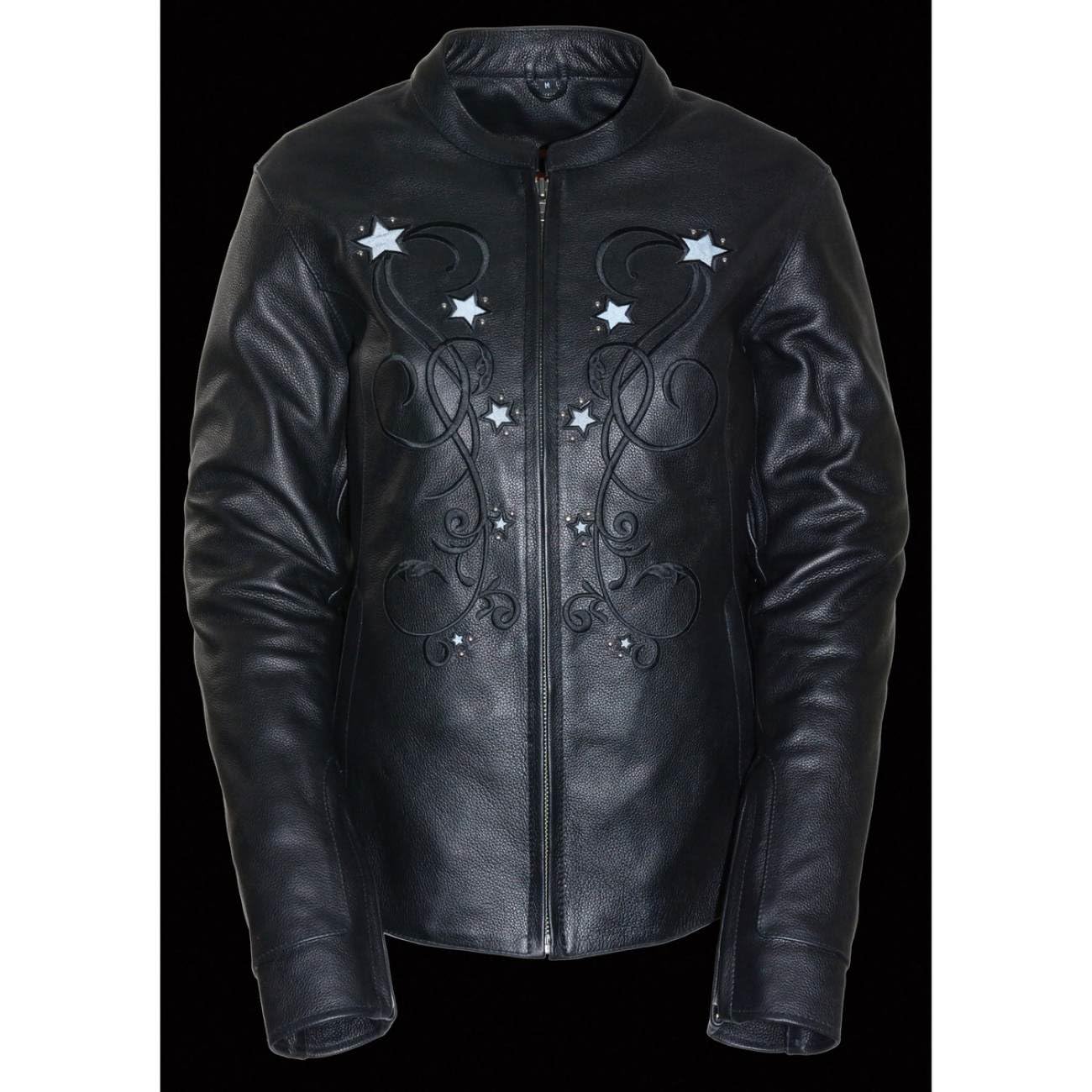 Milwaukee Leather ML2500 Women's Black Reflective Star Riveted Motorcycle Jacket - Stylish & Protective Riding Gear for Bikers & Outdoor Enthusiasts