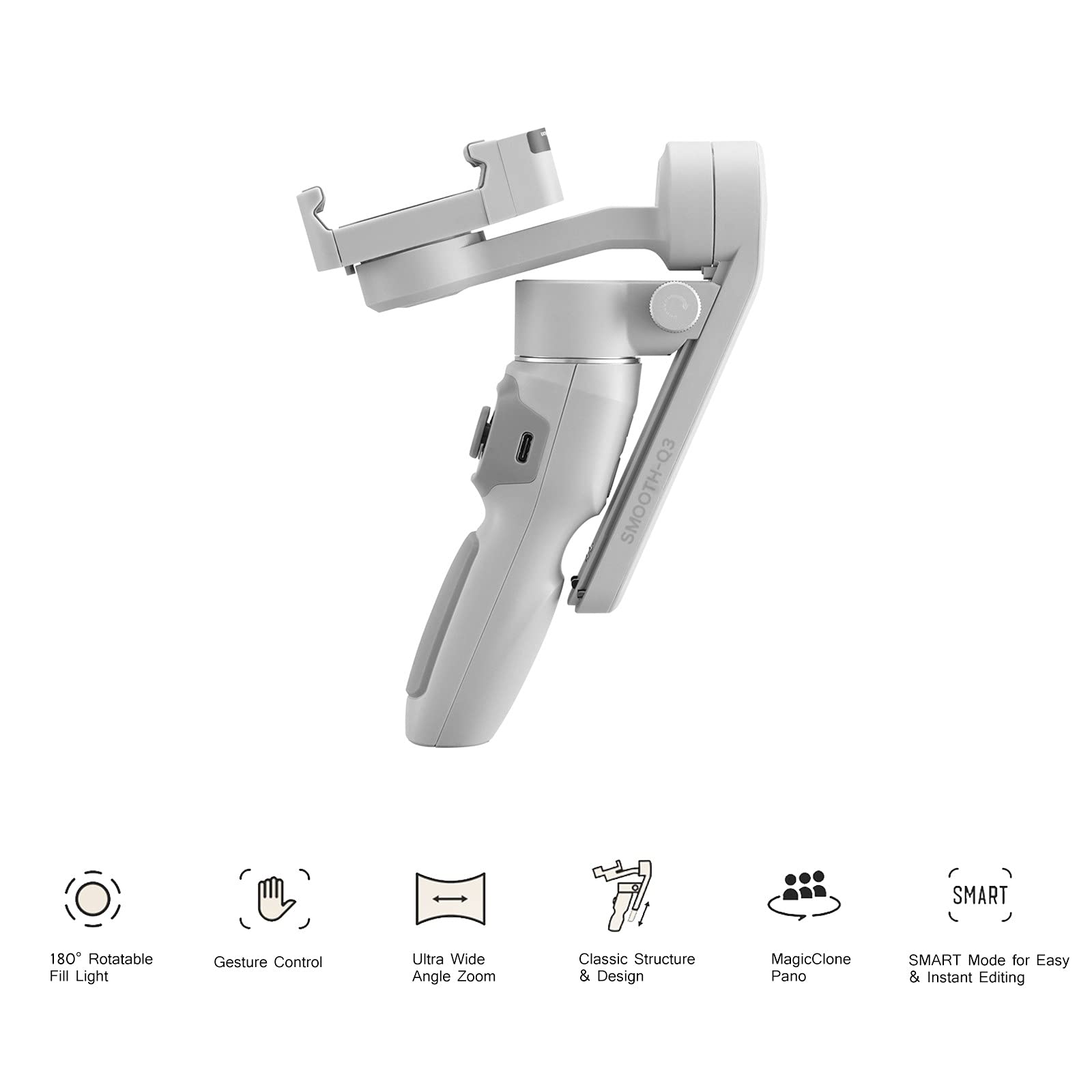 **Zhiyun Smooth-Q3 3-Axis Smartphone Gimbal Stabilizer for iPhone & Android - Handheld Stabilizer with Tripod, LED Fill Light, Face/Object Tracking - Perfect for TikTok, YouTube, Vlogging & Live Streaming**