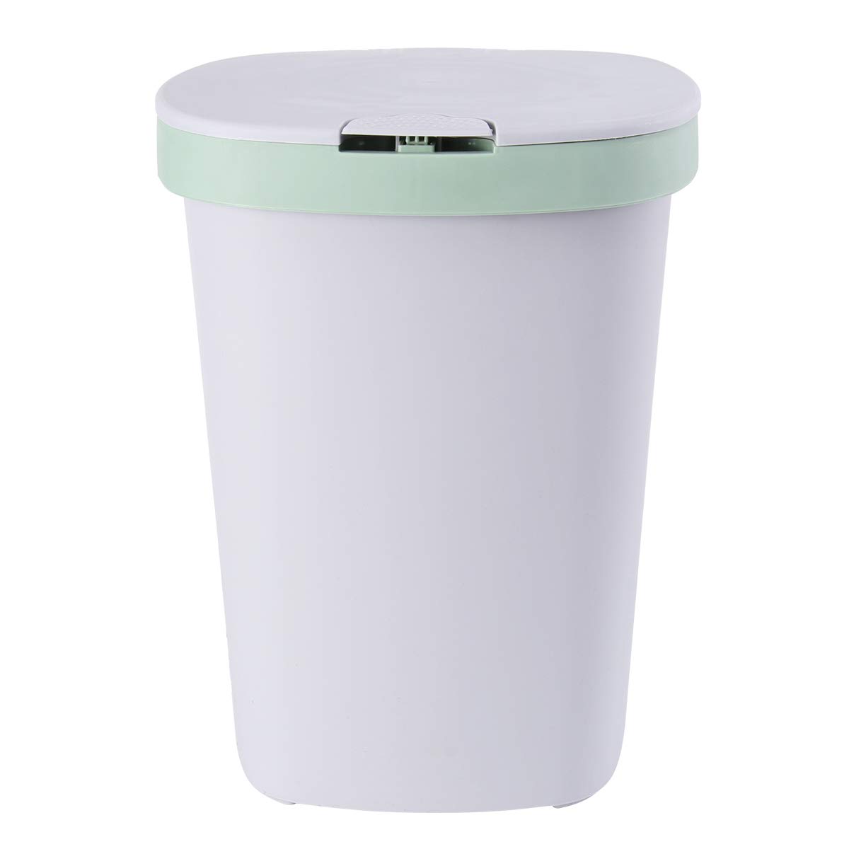 DOITOOL 1-Piece Push-Button Plastic Trash Can with Lid - Large Capacity Square Silent Garbage Bin for Kitchen, Living Room, Office - Convenient for Garbage Bags - Stylish Home & Office Waste Solution (Light Green, Size L)