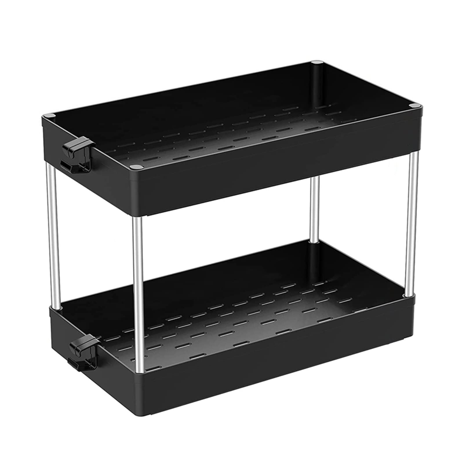FSLLOVE 2-Tier Under Sink Organizer with Slide-Out Baskets - Bathroom Storage Shelf & Standing Rack for Bath Essentials - Space Saving Solution for Small Bathrooms (Black) - Perfect for Vanity Organization, Makeup Storage & Hair Care Products