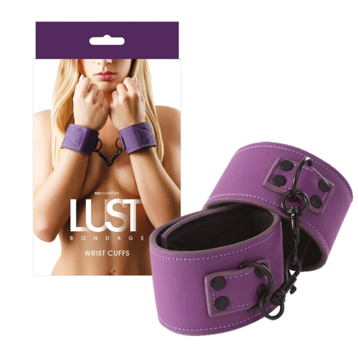 Purple Lust Bondage Wrist Cuffs - Adjustable Leather Restraints for Couples - Perfect for BDSM, Role Play & Spicing Up Your Intimate Moments