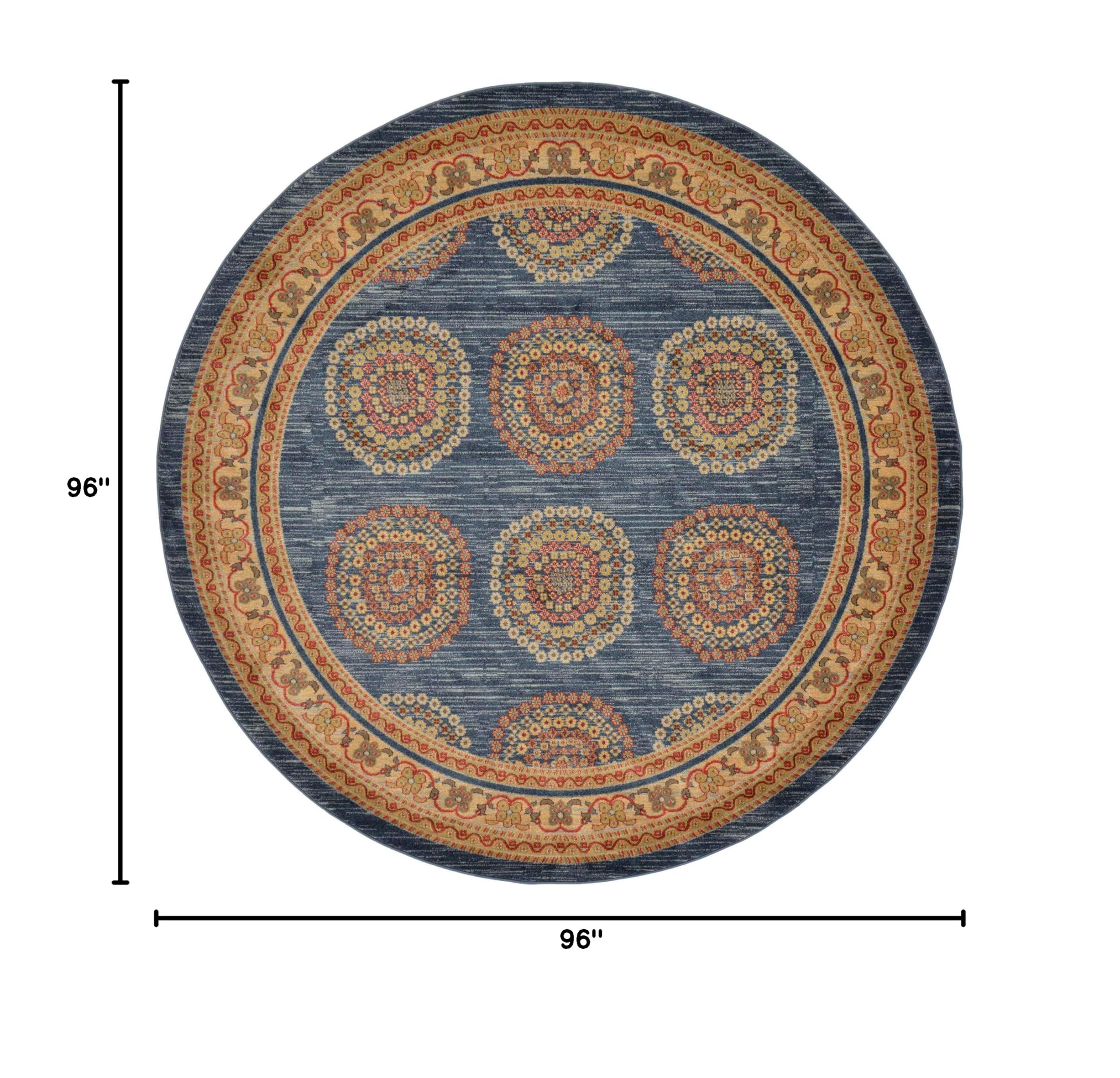 Unique Loom Fars Collection Modern Medallion Tribal Design Natural Hues Area Rug 8x8 Feet Navy Blue Beige - Perfect for Living Room, Bedroom & Home Decor