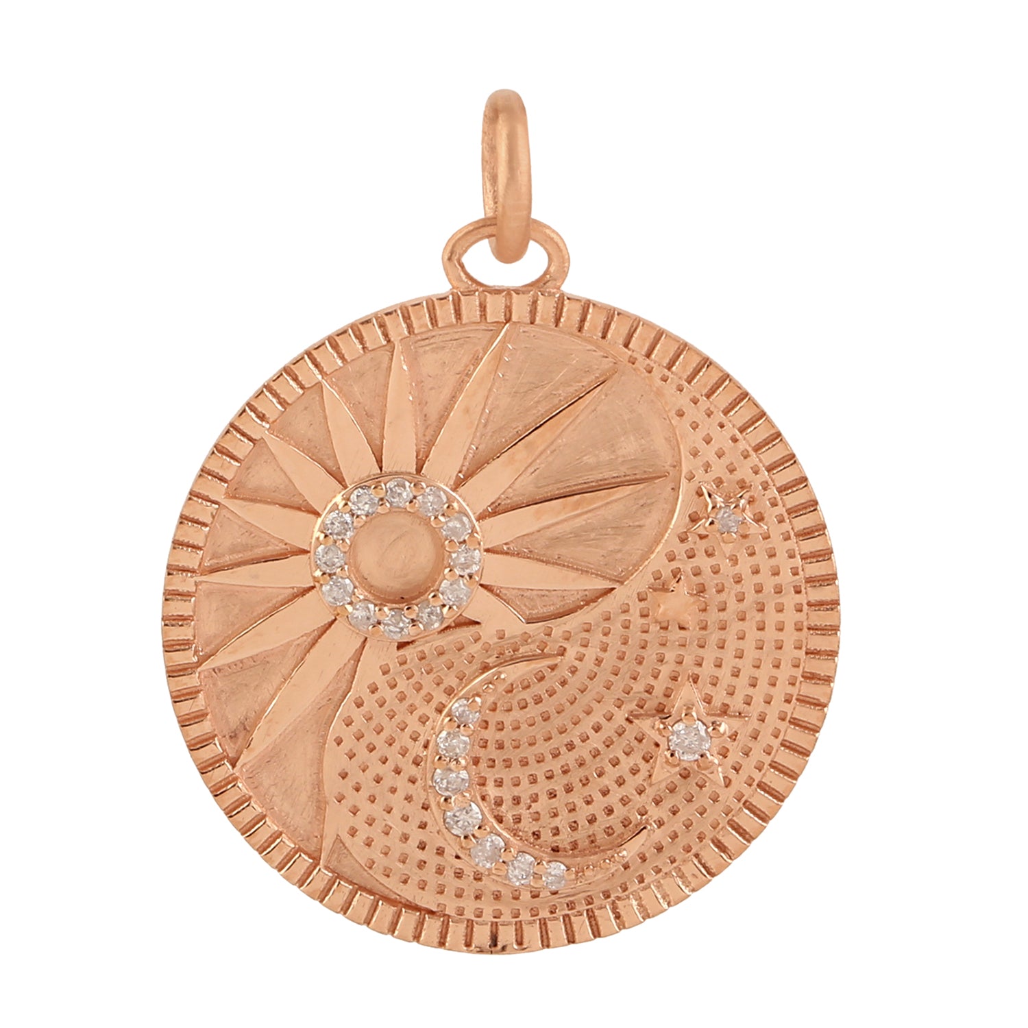14K Rose Gold Pave Diamond Crescent Moon & Sun Star Pendant Necklace - Dainty Celestial Jewelry for Women - Perfect Gift for Birthday, Anniversary & Valentine's Day