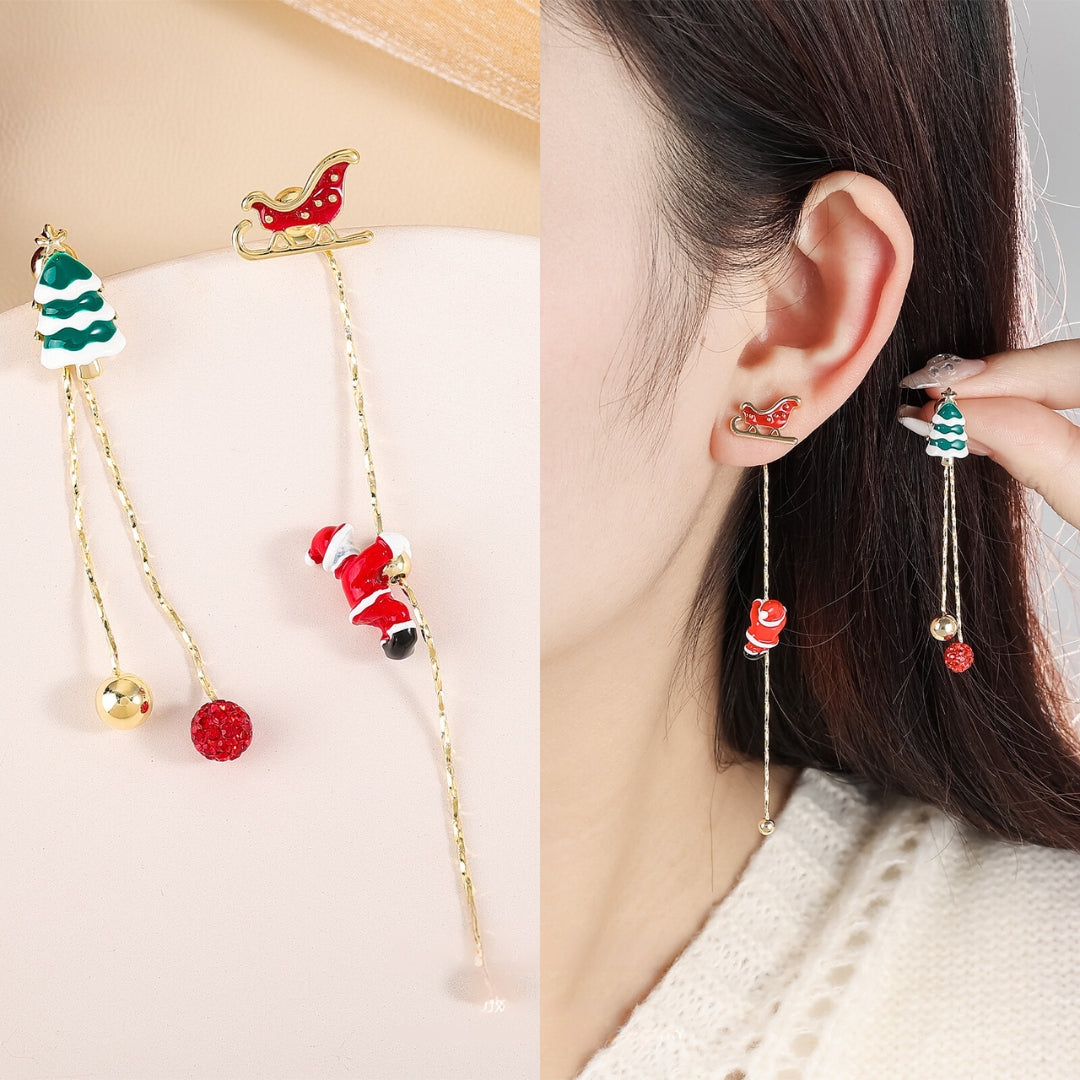 Festive Santa Claus Snowman Sleigh Reindeer Tassel Christmas Earrings for Women | Holiday Party Jewelry Gift | Perfect for Xmas Celebrations & Winter Festivities