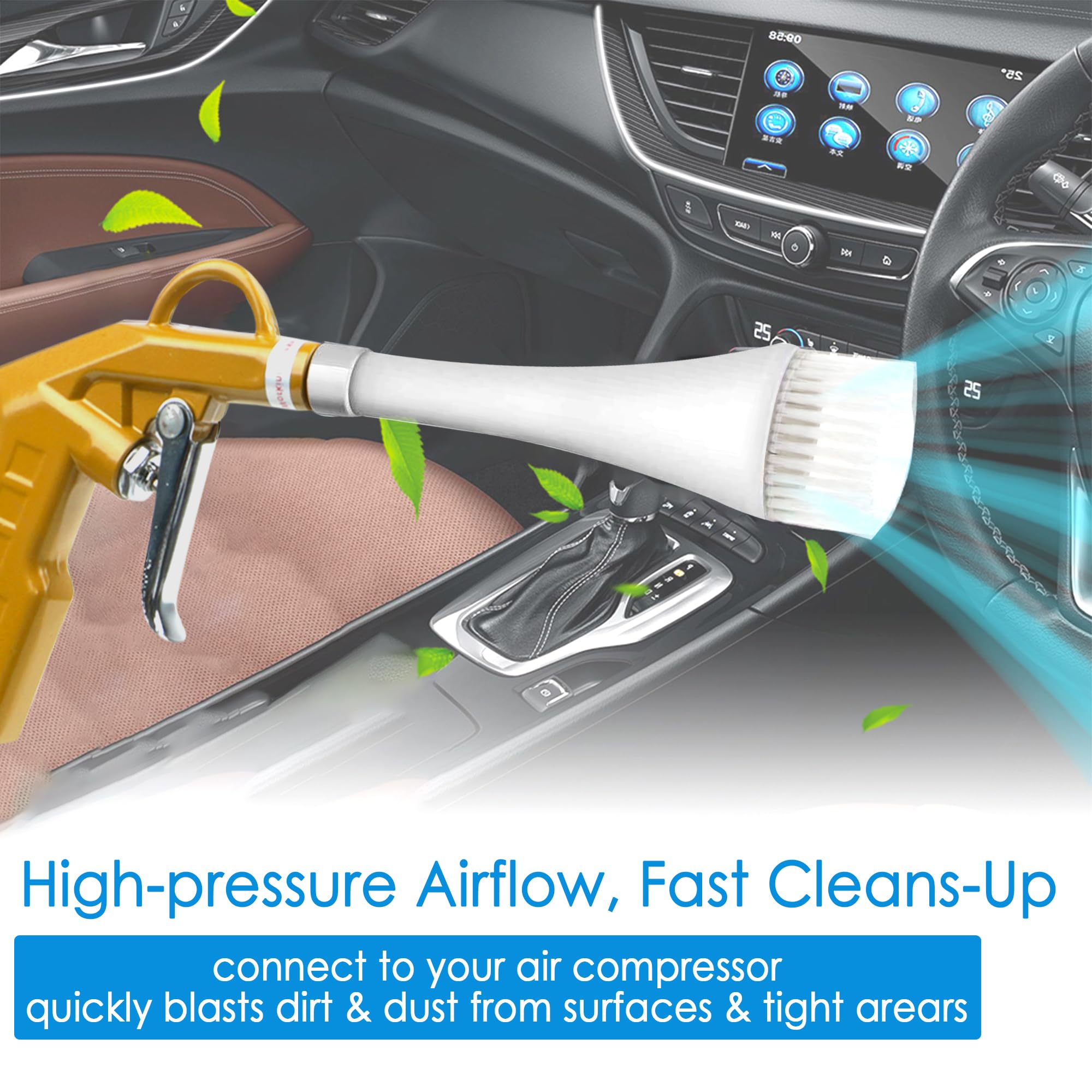 Air Blow Gun for Car Detailing - High-Pressure Air Compressor Blower with Nozzle & Dusting Brush - Perfect for Interior Cleaning, Drying, and Dust Removal - Ideal for Auto Detailing, Car Wash, and Workshop Maintenance