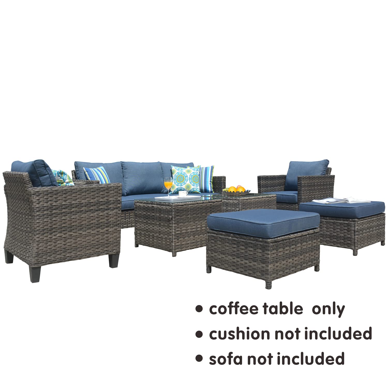 Ovios Outdoor Side Table with Tempered Glass Top - Wicker Patio Coffee Table & Rattan Bistro End Table for Porch, Deck, Balcony, Garden, Poolside - Grey | Perfect for Outdoor Lounging, Entertaining Guests, and Poolside Relaxation