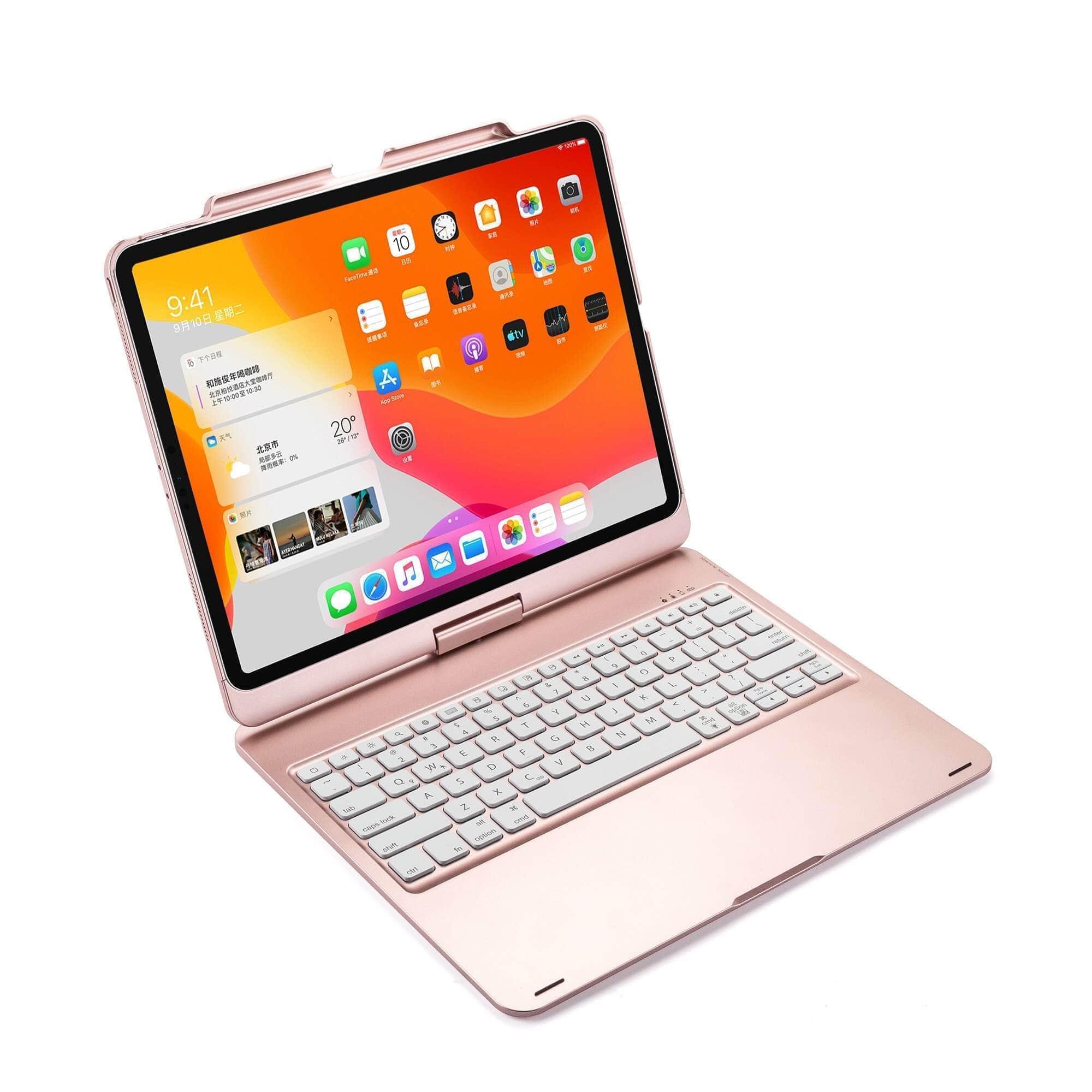 Apple iPad Pro 12.9 Case with Wireless Bluetooth Keyboard (2020/2018 Model) - 360° Rotating LED Backlight Protection Cover for Work, Study & Travel