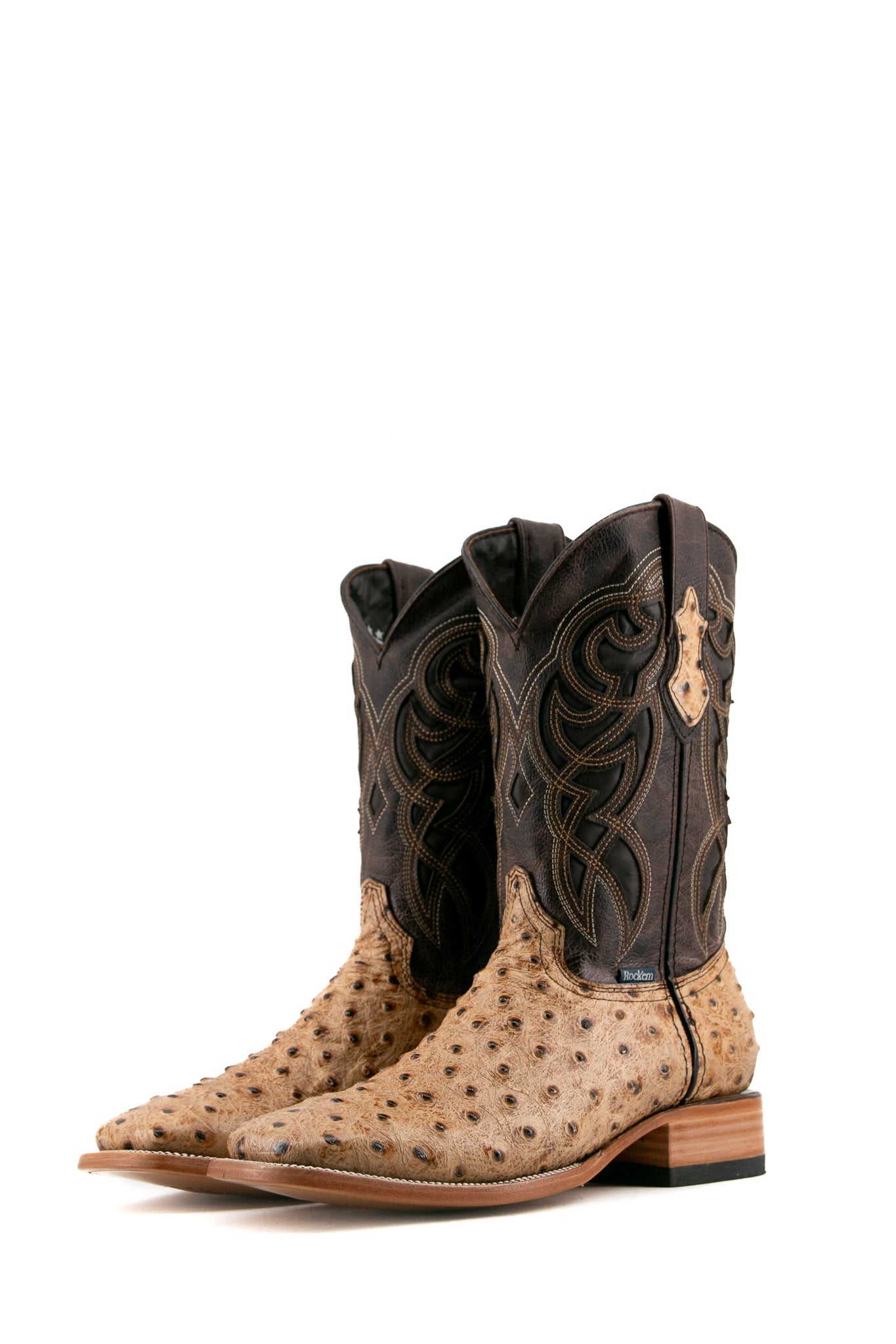 Premium Ostrich Leather Square Toe Cowboy Boots for Men - Western Style Rodeo & Ranch Work Boots - Perfect for Country Dancing, Horseback Riding & Outdoor Adventures