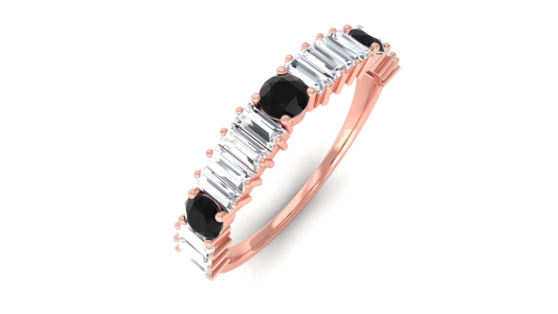 1/2 CT Black Onyx & Diamond 14K Solid Gold Ring for Women | Elegant Semi Eternity Band | Perfect for Weddings, Anniversaries & Special Occasions